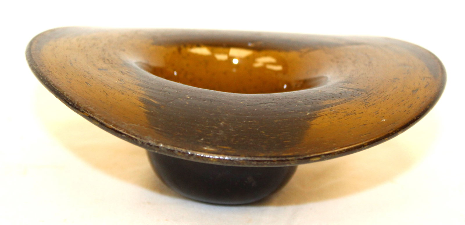 Early amber glass hat - 1 1/2" tall x 5"x4 1/2": Early amber glass hat - 1 1/2" tall x 5"x4 1/2"