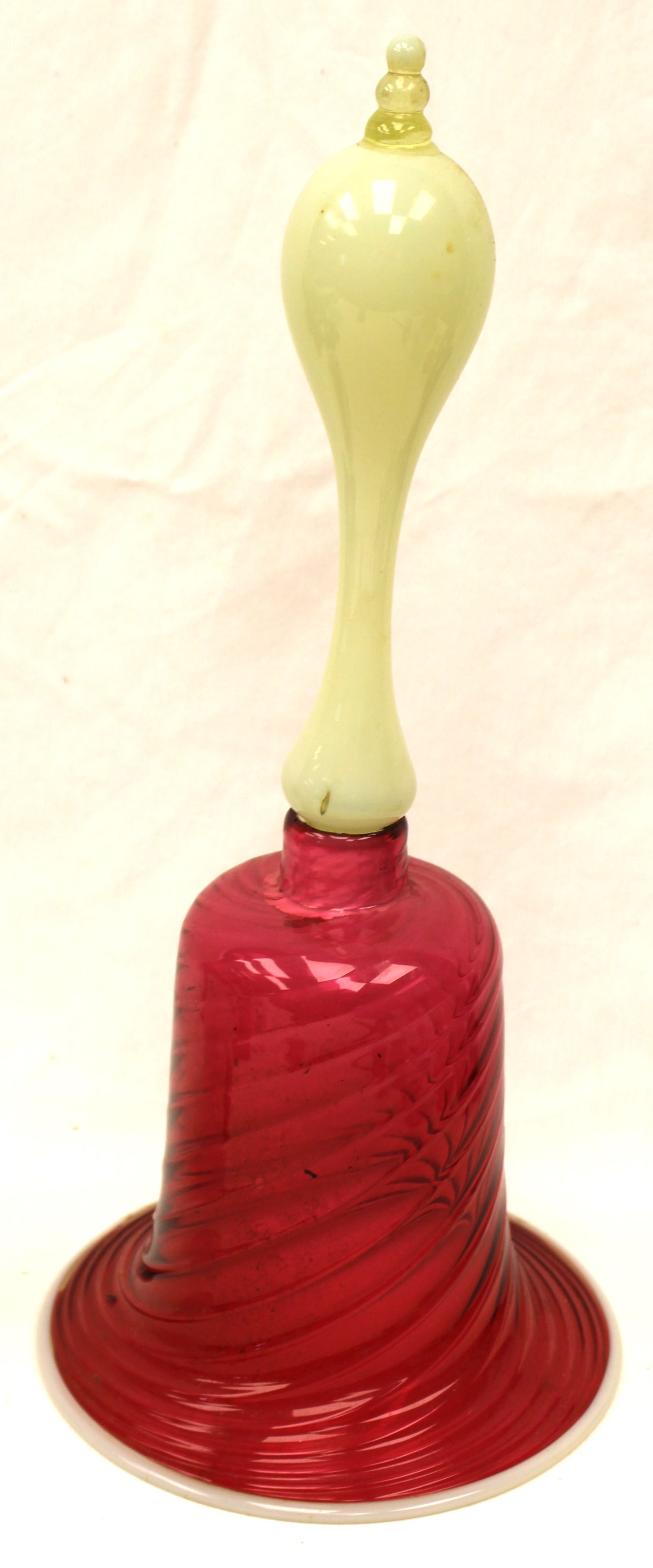 Antique Bristol Cranberry Glass bell w opalescent opaline handle - 14 1/2" tall (1 of 9)