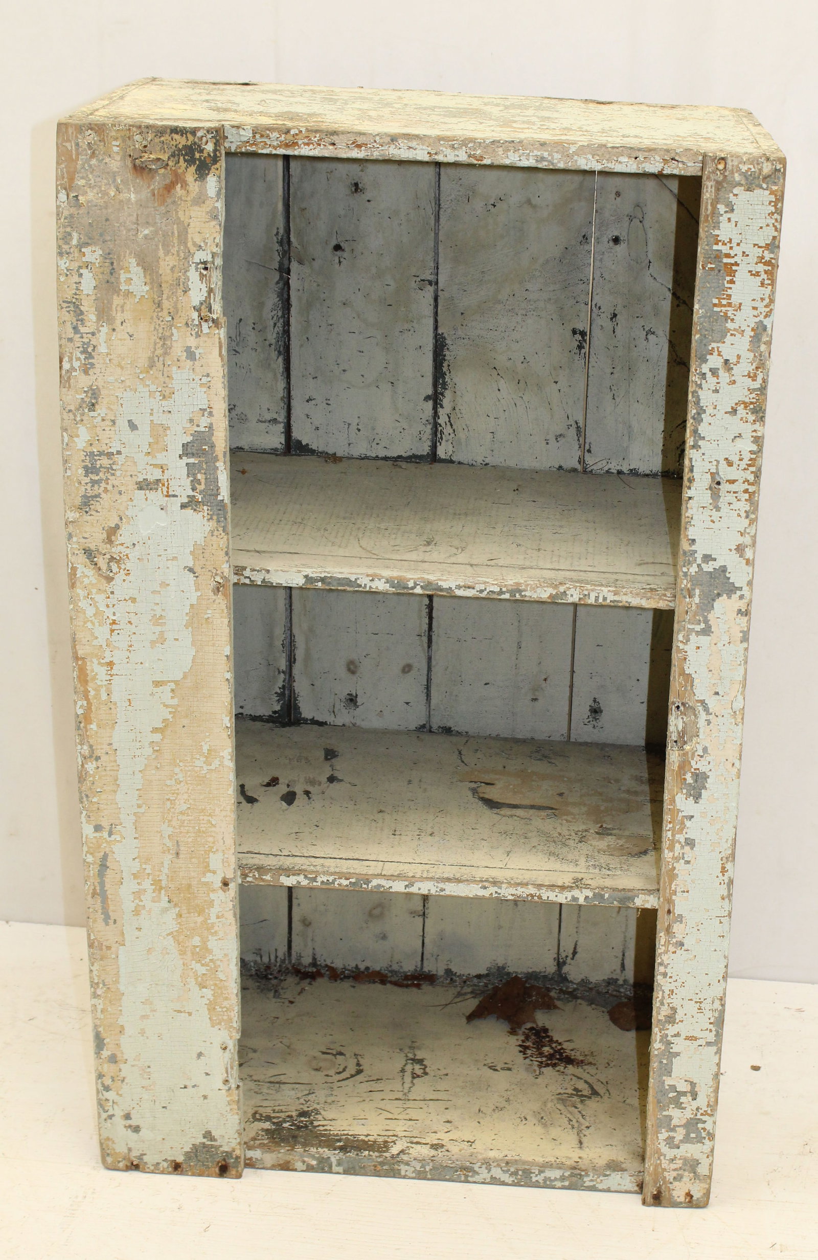 Antique small wall cupboard w shelf interior in chippy gray paint - 34" tall x 20 1/4"x13 1/2" (1 of 5)