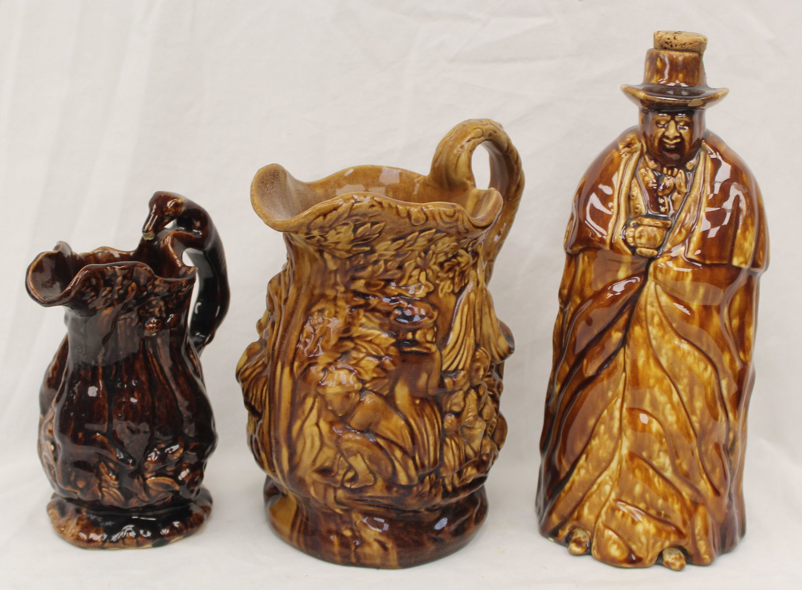 Lot of 3 Bennington/Rockingham figural pitchers & bottle - 7" - 11" tall (1 of 10)