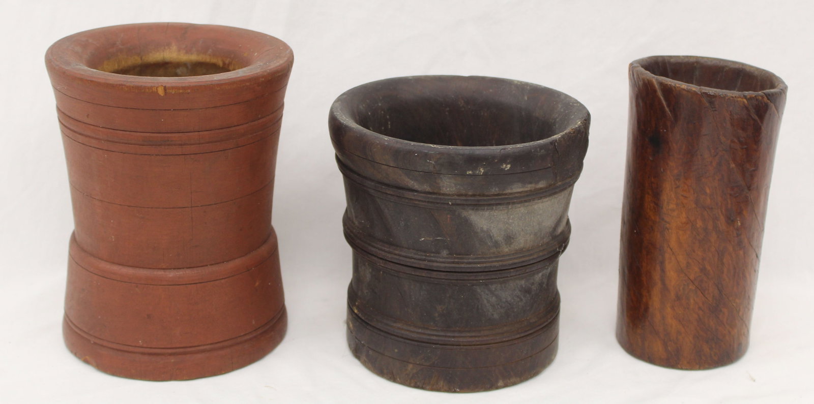 Lot of 3 antique wooden mortars (no pestles) - 6", 6 3/4" & 7" tall (1 of 11)