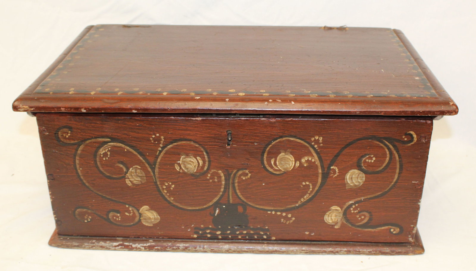 Antique paint decorated storage box w divided interior - 7 1/2"x21 1/2"x13" (1 of 8)