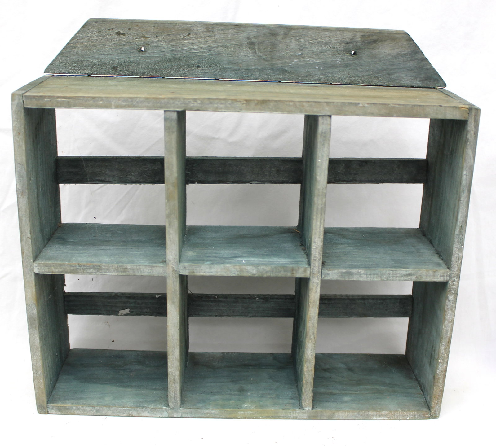 Antique divided wall cubby/shelf in green paint - 12" tall x 13 1/2" wide x 4" deep (1 of 5)