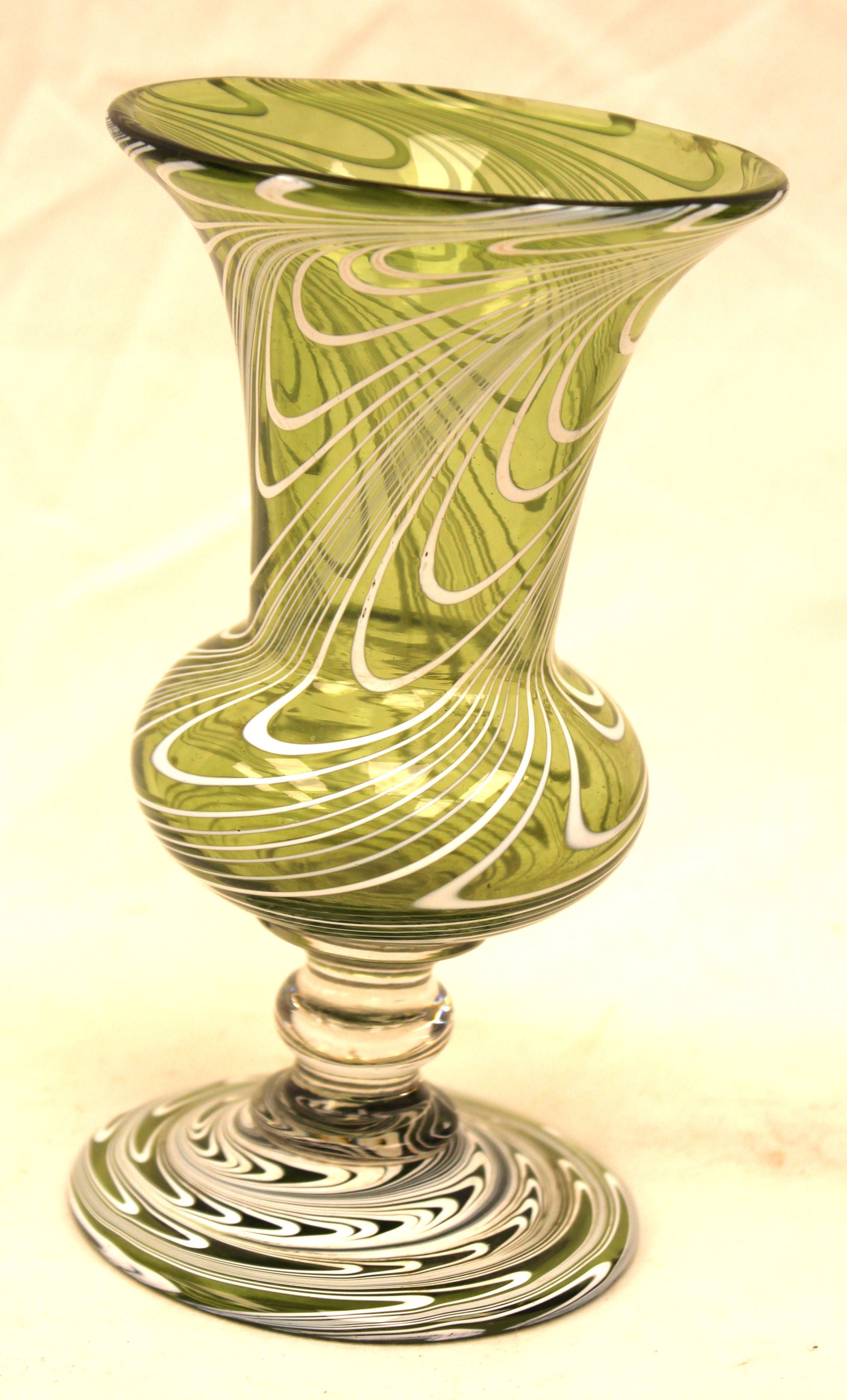 Early green & white swirl glass vase - 7 1/4" tall: Early green & white swirl glass vase - 7 1/4" tall