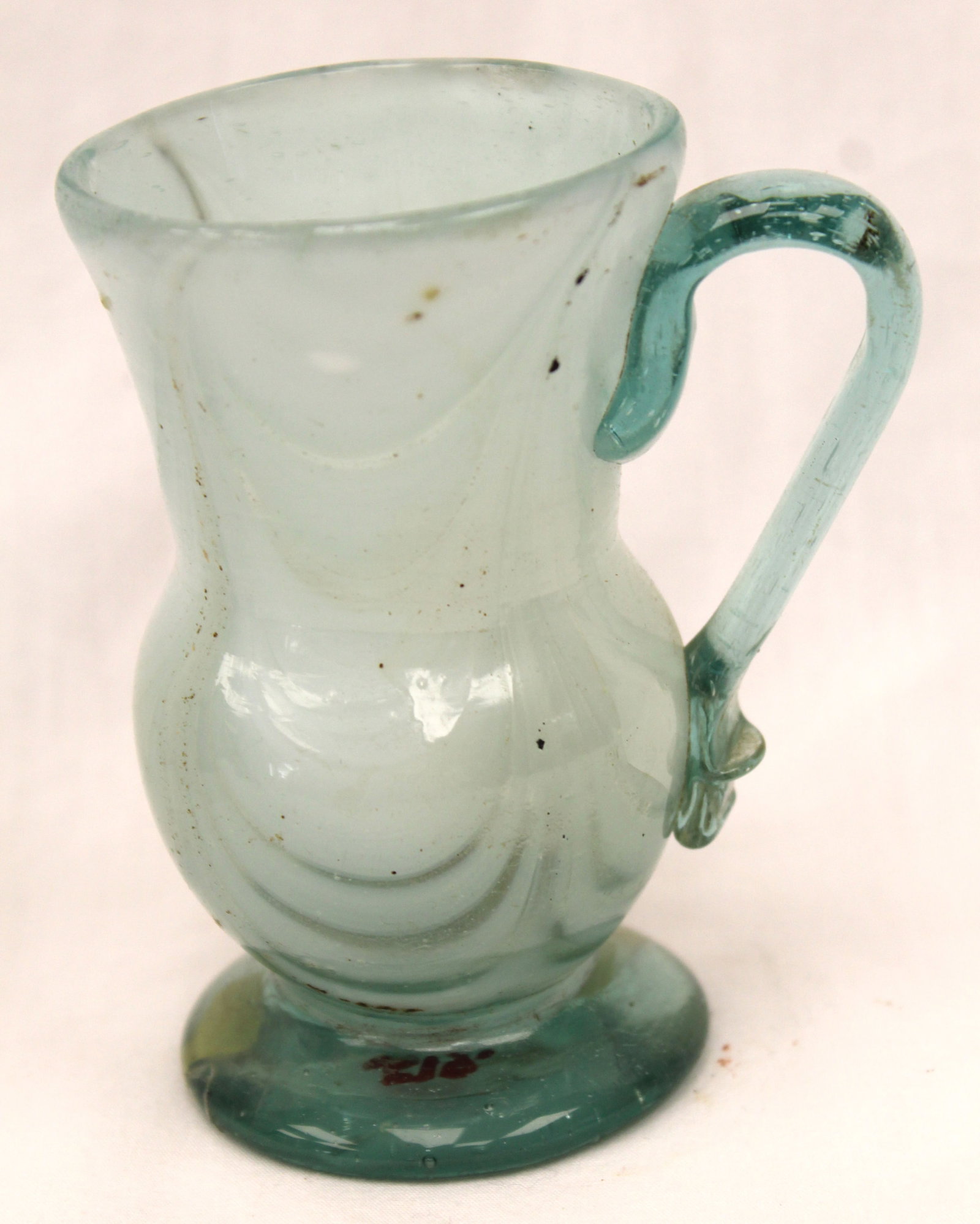 Early aqua & white swirl glass small pitcher/creamer - 4" tall (1 of 8)