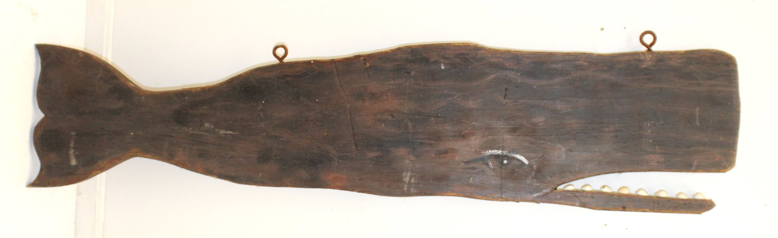 Folky large wooden double sided painted whale trade sign w shell teeth in red paint - made by a (1 of 9)