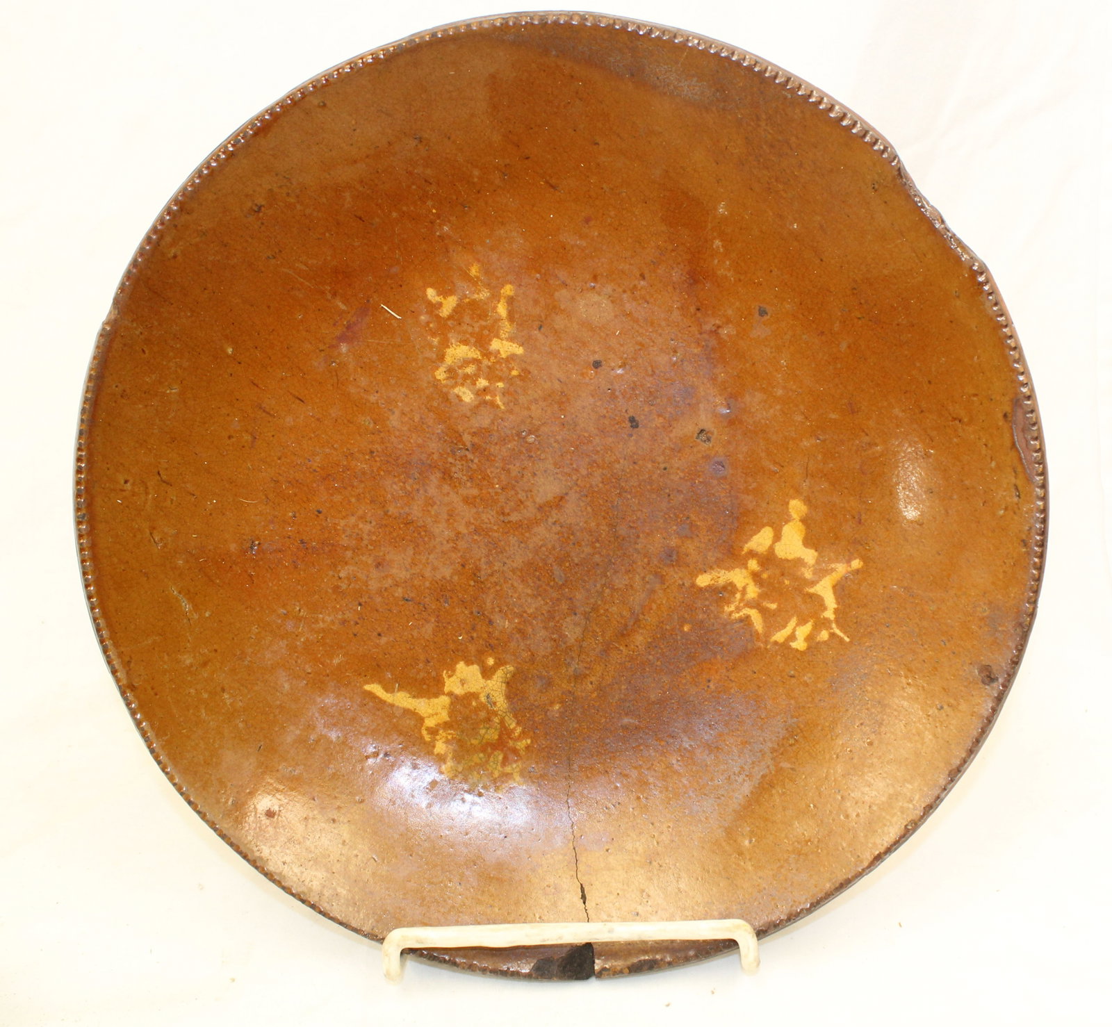 Antique redware charger w slip dec - 13" diam (1 of 9)