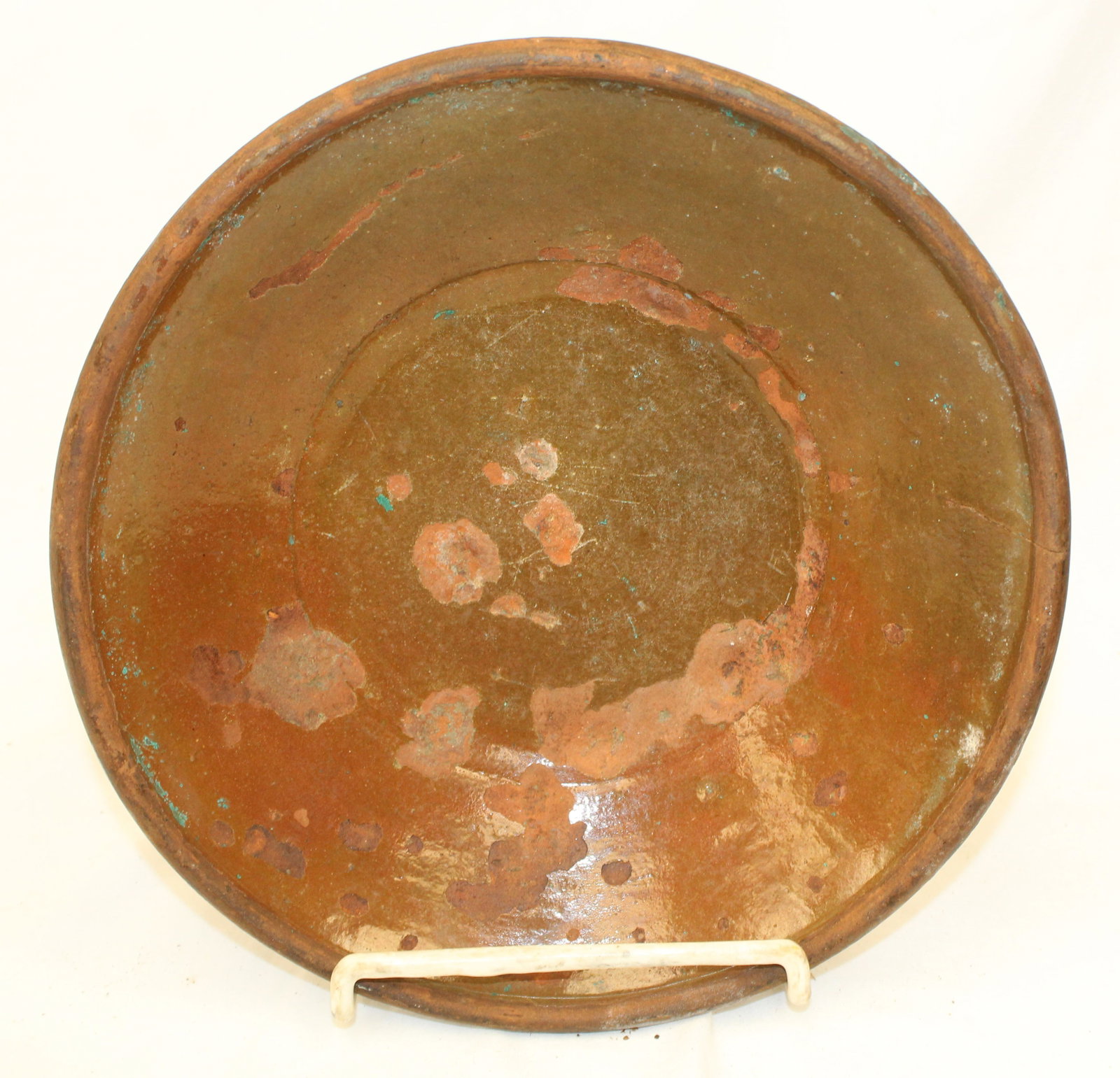 Antique redware small milkpan - 10 1/4" diam (1 of 5)