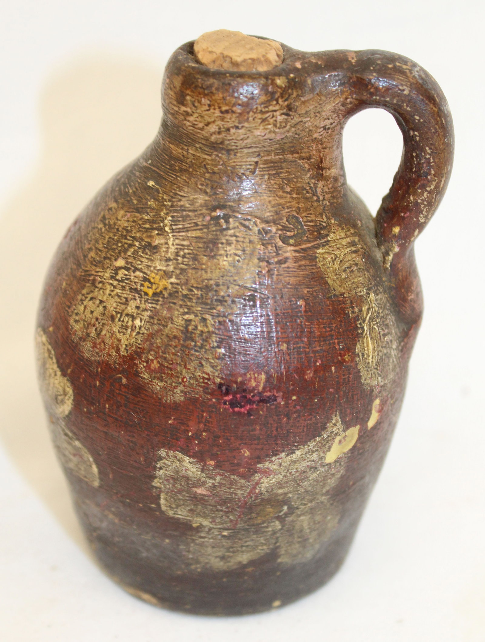 Antique miniature stoneware jug w paint decoration - 4" tall (1 of 7)
