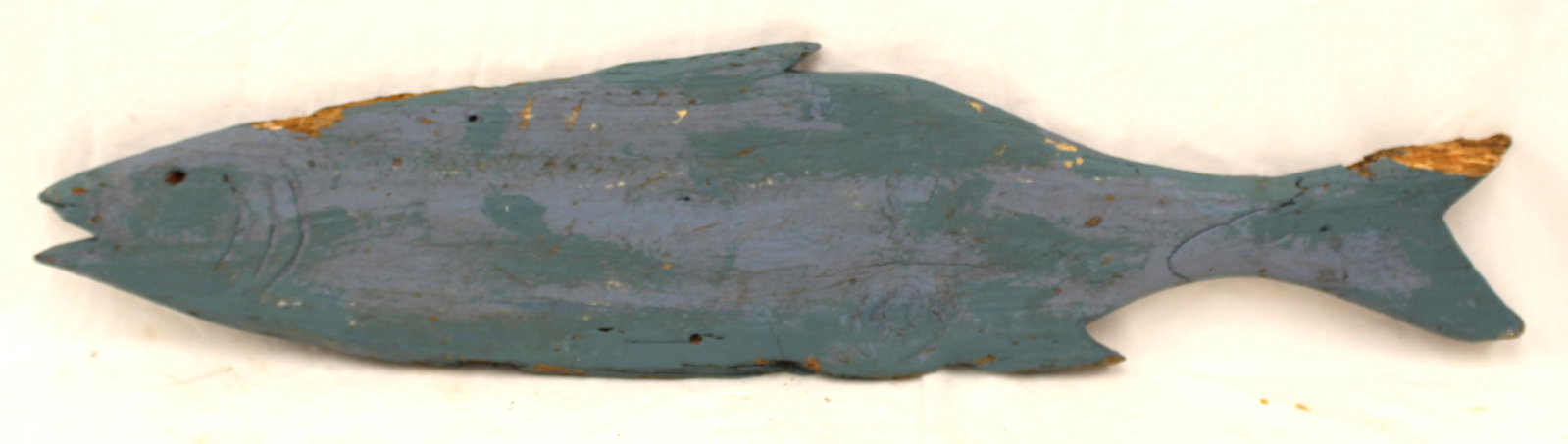 Folk Art carved wood & painted blue fish - 35" long (1 of 9)