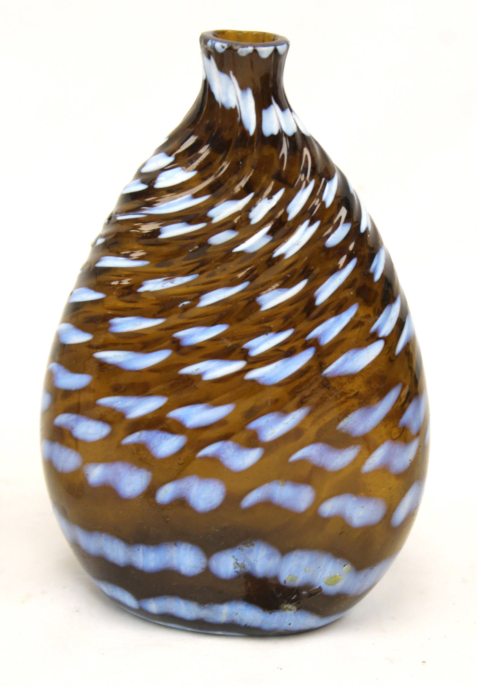 Early amber & white swirl glass flask - 5 1/4" tall (1 of 7)