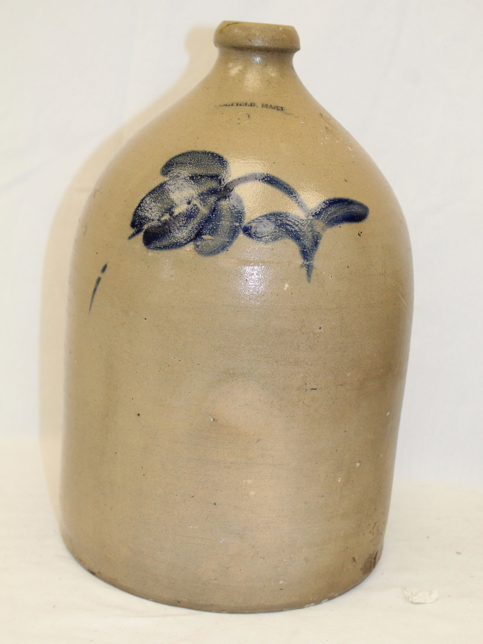 Antique stoneware 2 gal jug - Ashfield, Mass w cobalt dec - 13 1/2" tall (1 of 8)