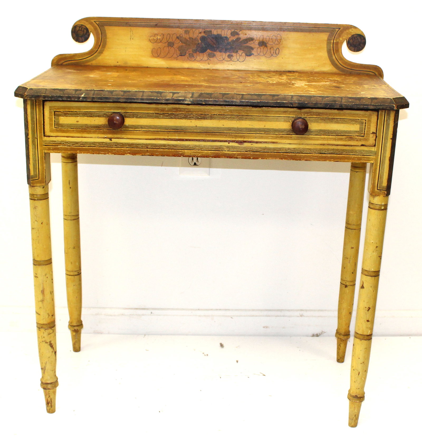 Antique Sheraton dressing table in yellow with paint decoration - 34" tall x 31"x16" (1 of 7)