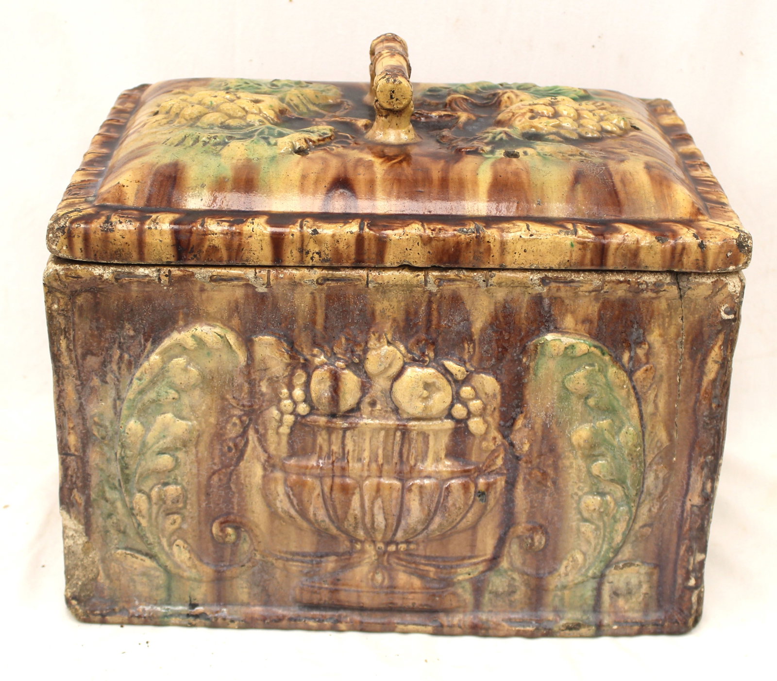 Large antique earthenware bread box - 14" tall x16"x11" (1 of 6)