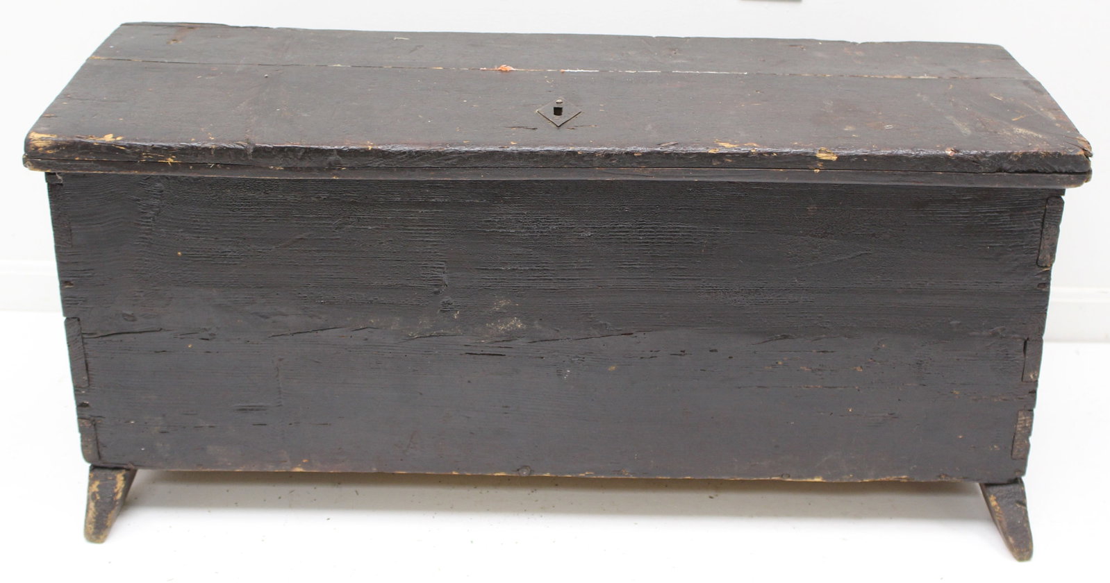 Antique blanket chest in black paint w shoe feet - 18" tall x 40"x15": Antique blanket chest in black paint w shoe feet - 18" tall x 40"x15"
