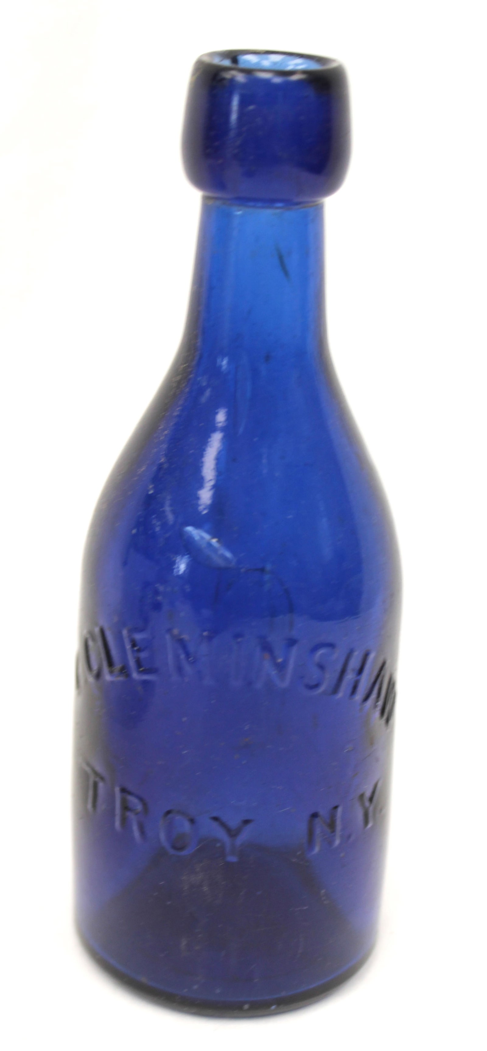 Early cobalt bottle - C Cleminshaw Troy, NY - 7 1/4" tall (1 of 8)