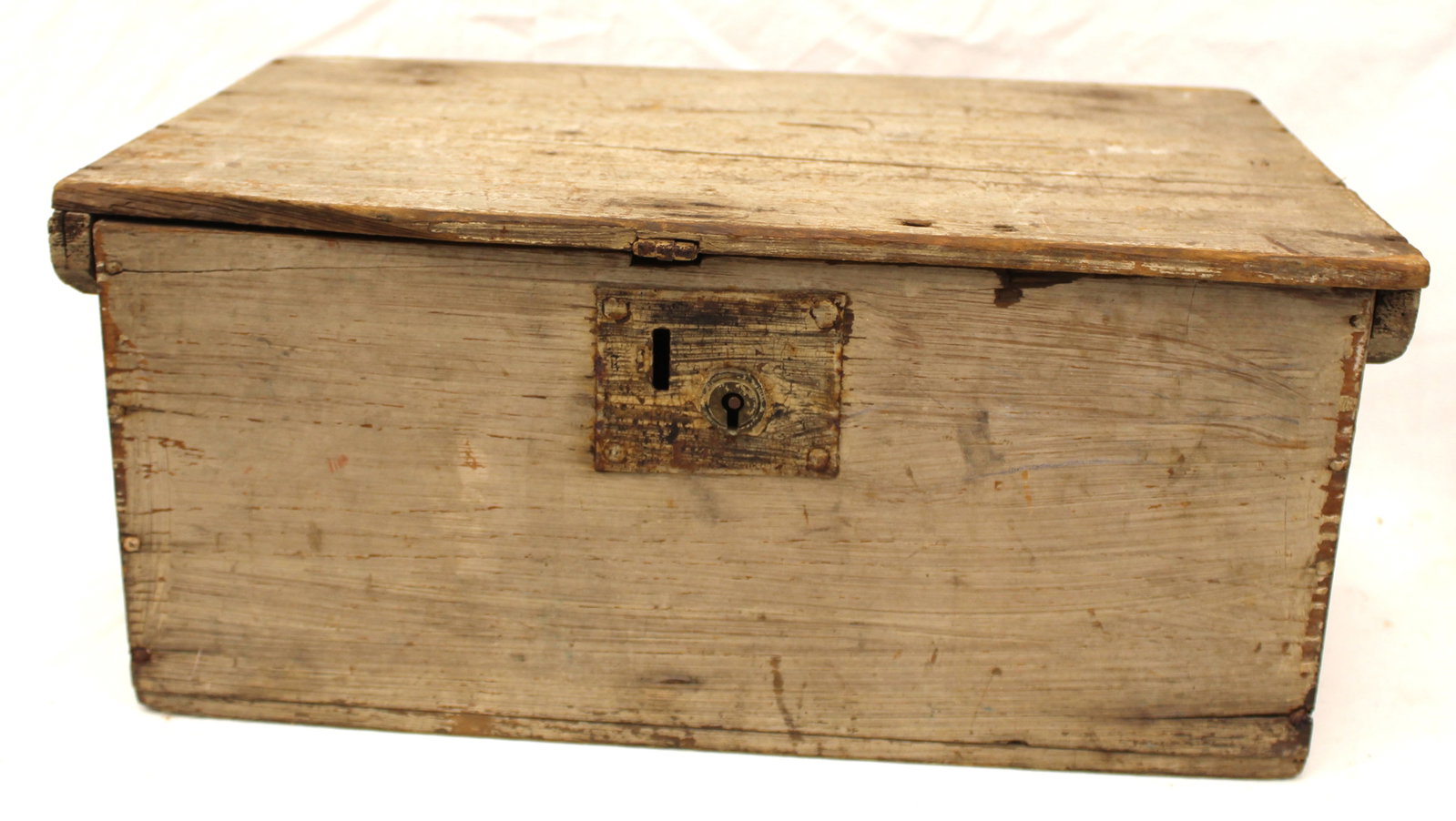 Antique valuables box in oyster white/gray paint - 7 1/2" tall x 17 1/2"x10 1/2"
