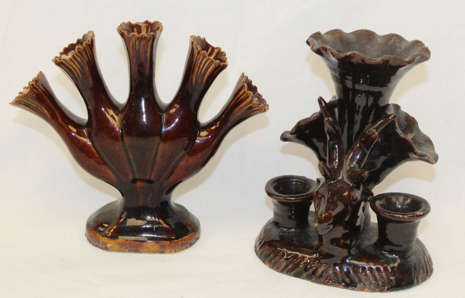 Lot of 2 Bennington items incl tulip vase & Ink stand - 6 1/2" & 6 3/4" tall (1 of 9)