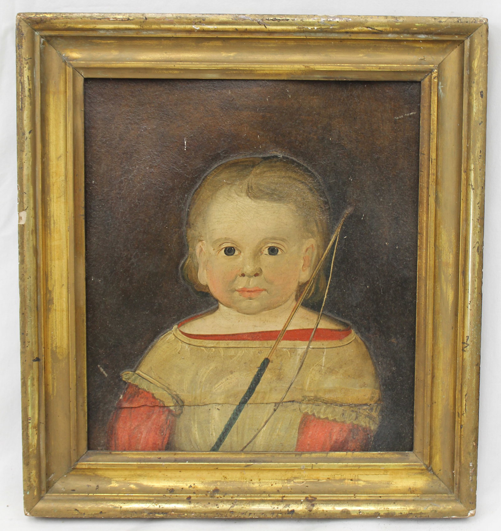 Interesting o/bd portrait of a child holding a whip - portions of the center are 3D/applied - (1 of 6)
