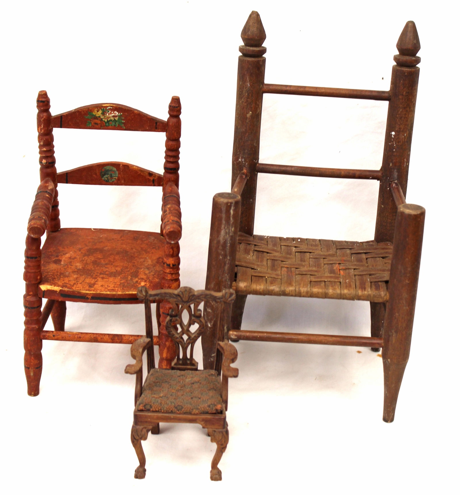 Lot of 3 miniature/doll size chairs in various forms - 6 1/2" - 13 1/2" tall (1 of 5)