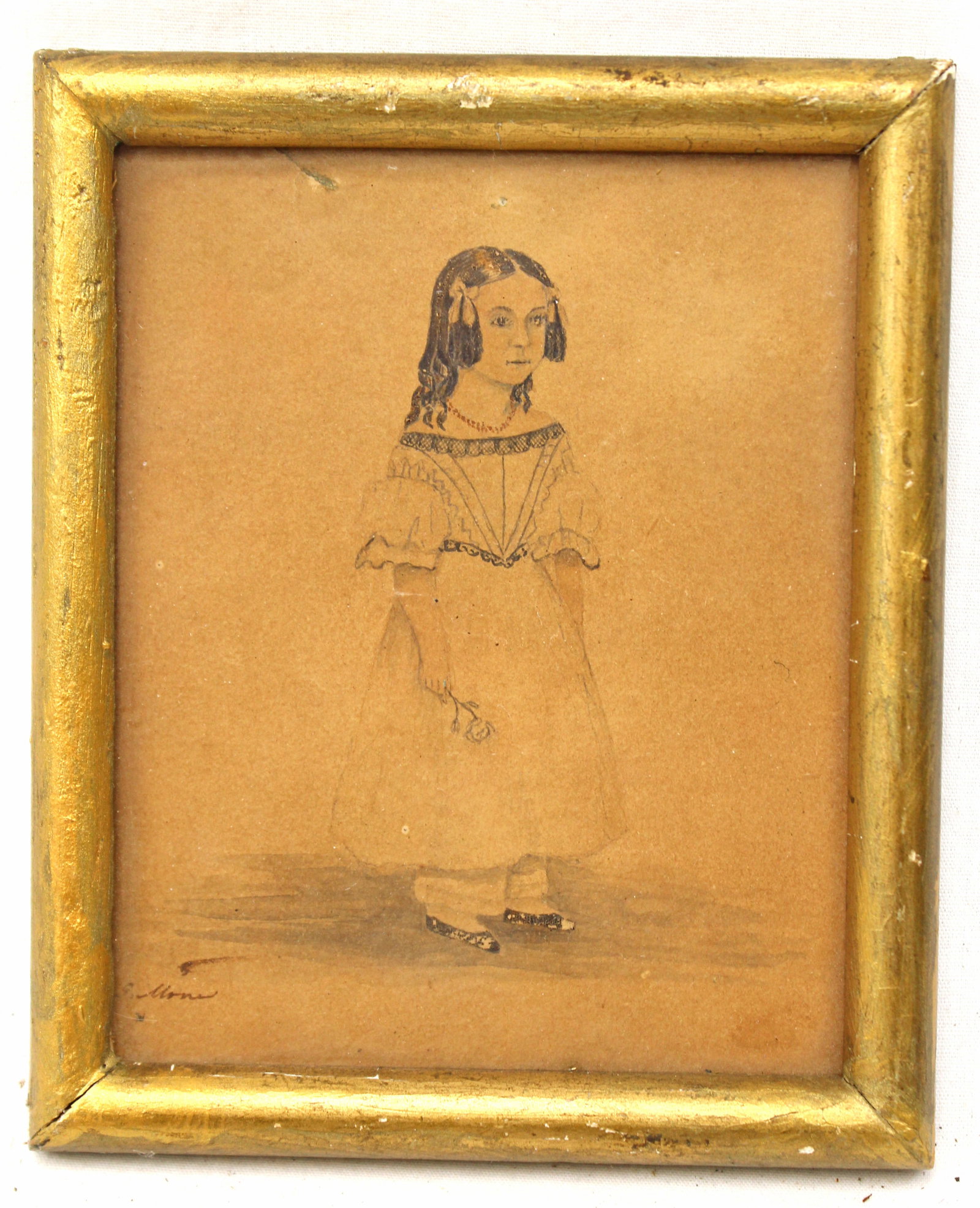 Miniature w/c of a young girl holding flowers - overall framed size 4 1/2"x3 1/2" (1 of 6)