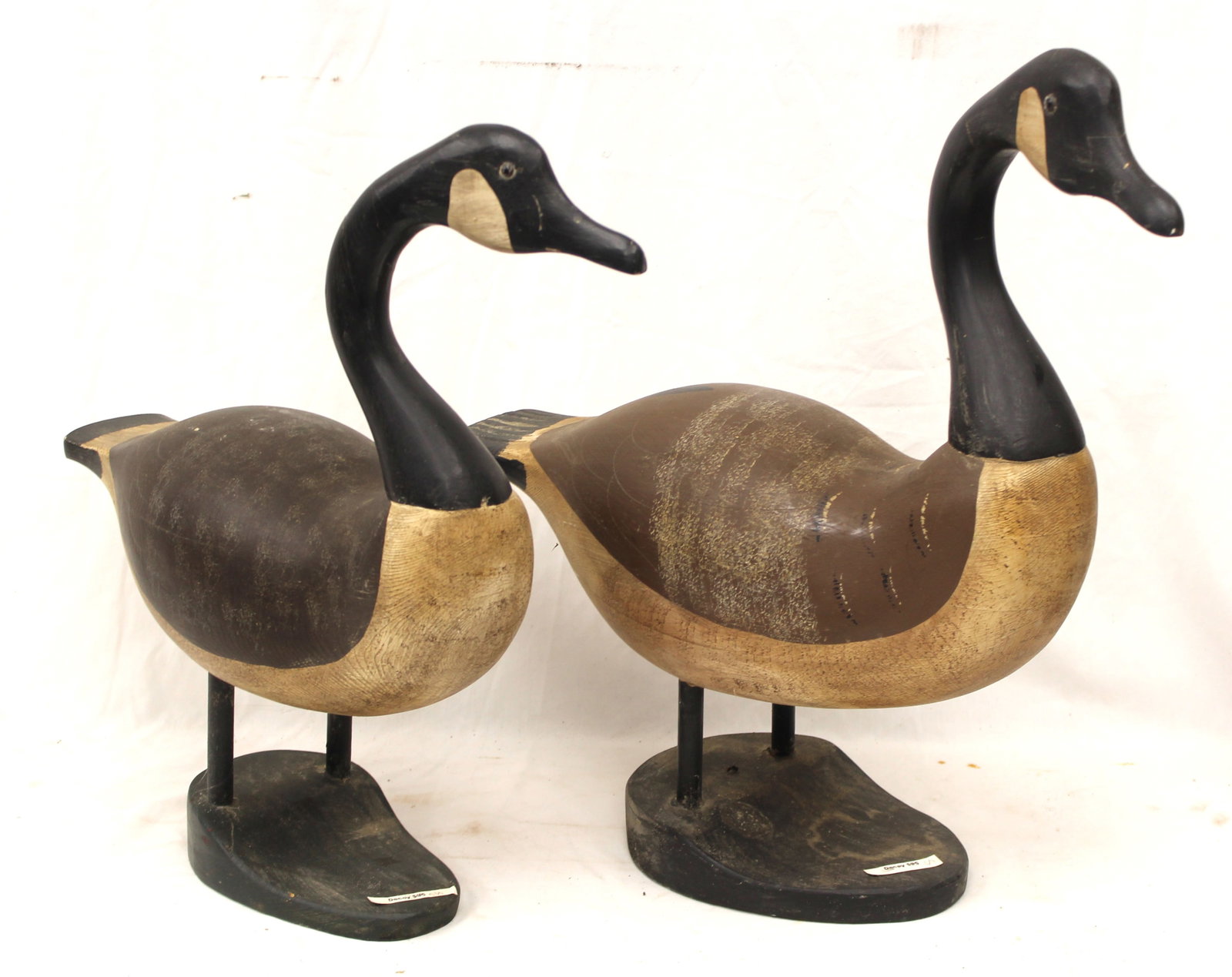 Lot of 2 vintage carved wooden painted geese - 20" tall x 17" long & 22" tall x 18" long (1 of 17)