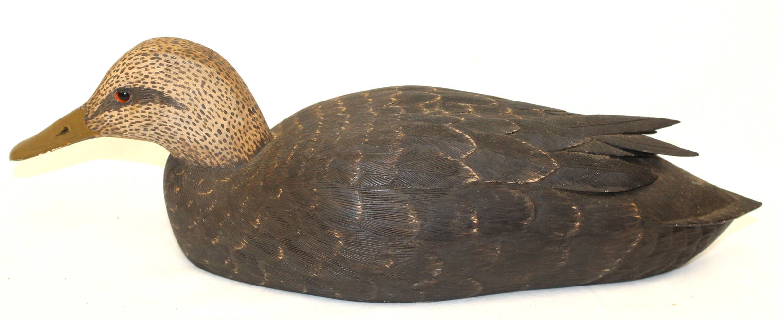 Vintage carved wood & painted duck decoy titled "Black Duck", signed H.M Hamell and dated 3-24-86 on (1 of 7)