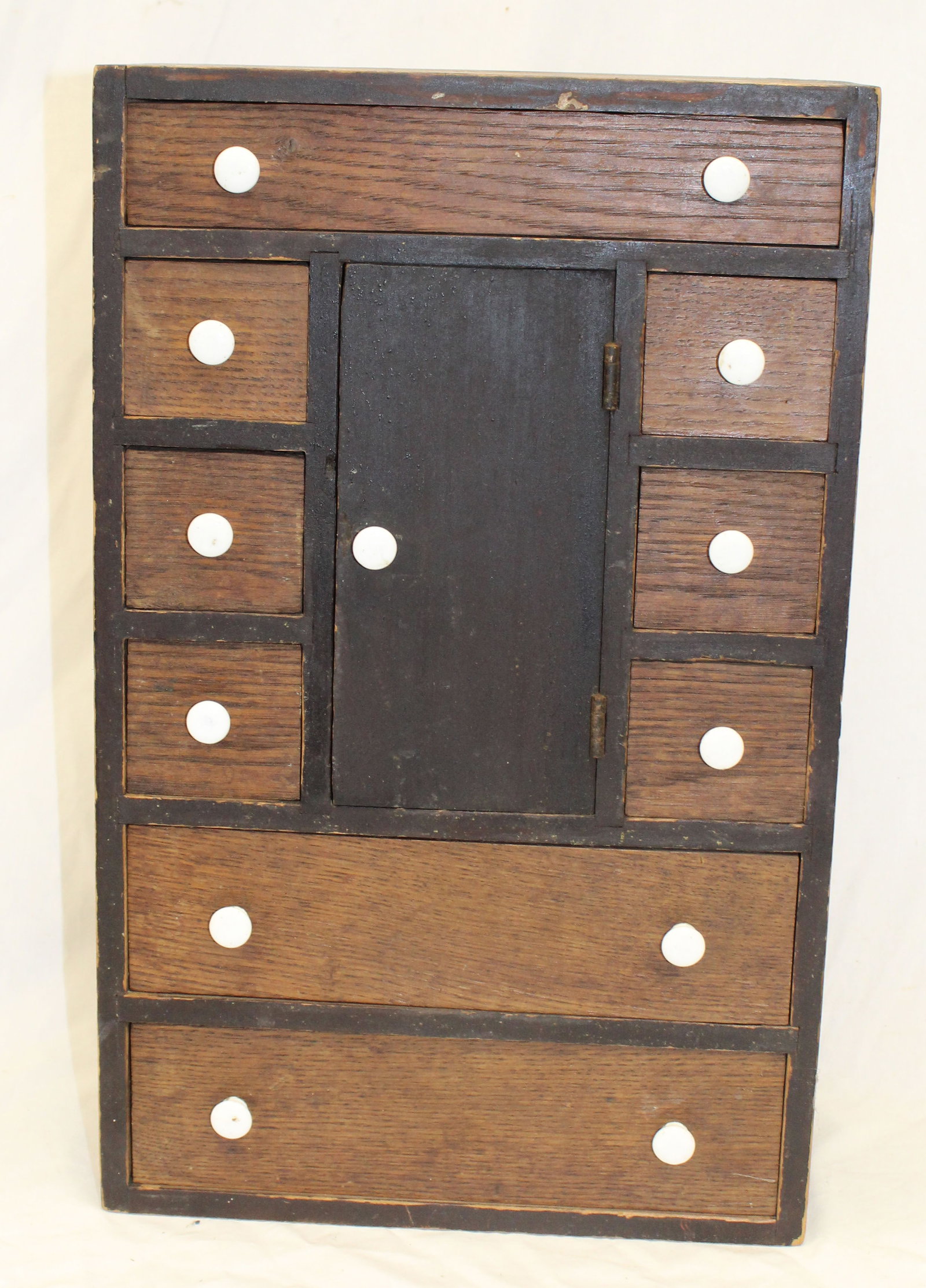 Antique spice chest/cupboard w 9 drawers & small cupboard door - 19 1/2" tall x 12"x5" (1 of 5)