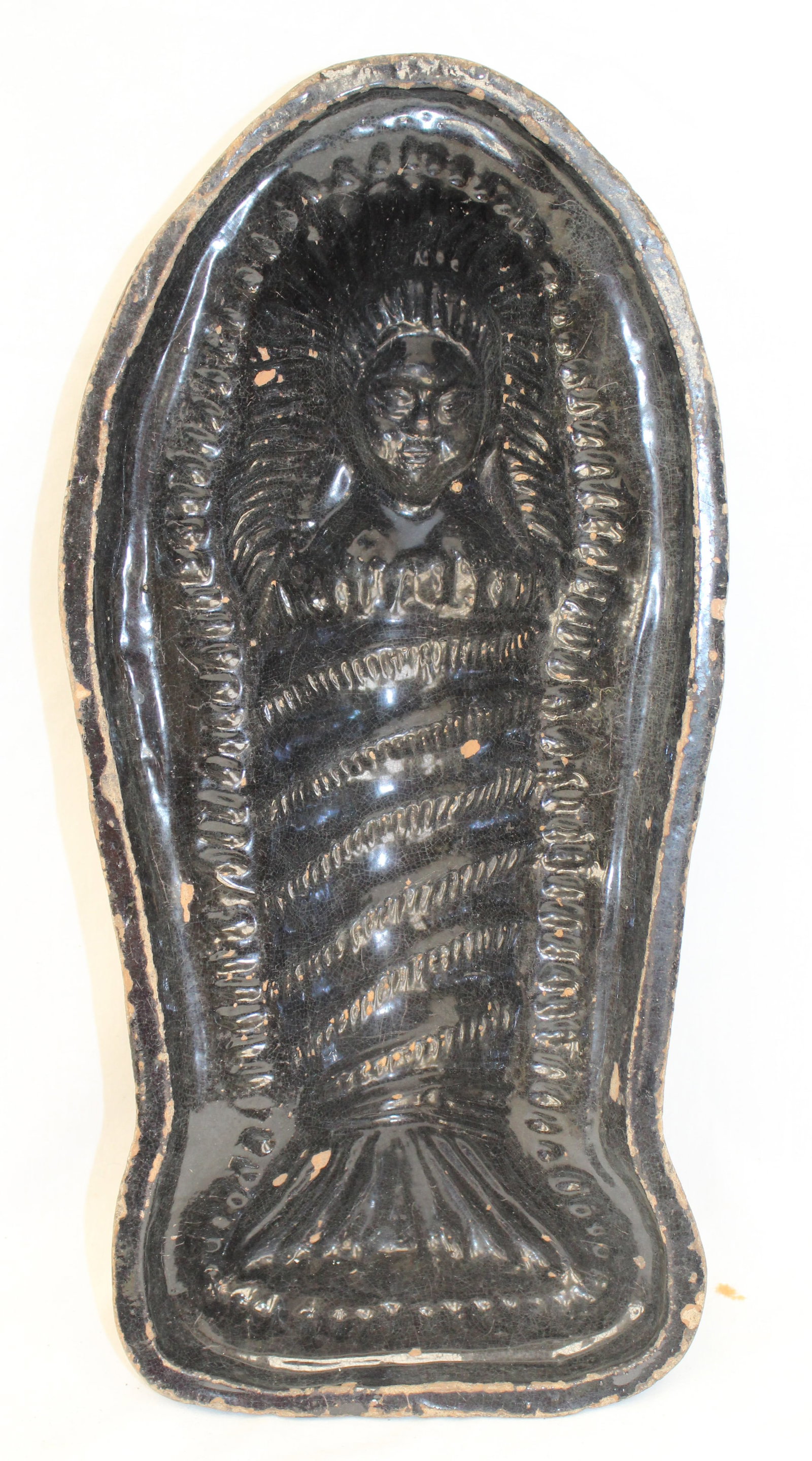 Antique earthenware mold w mummy motif - 17" tall x 8" wide (1 of 6)