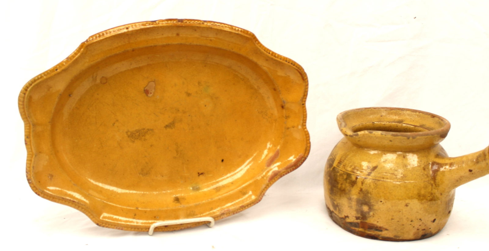 Antique earthenware lot incl platter & pitcher/jug - 11"x15" & 6" tall (1 of 9)