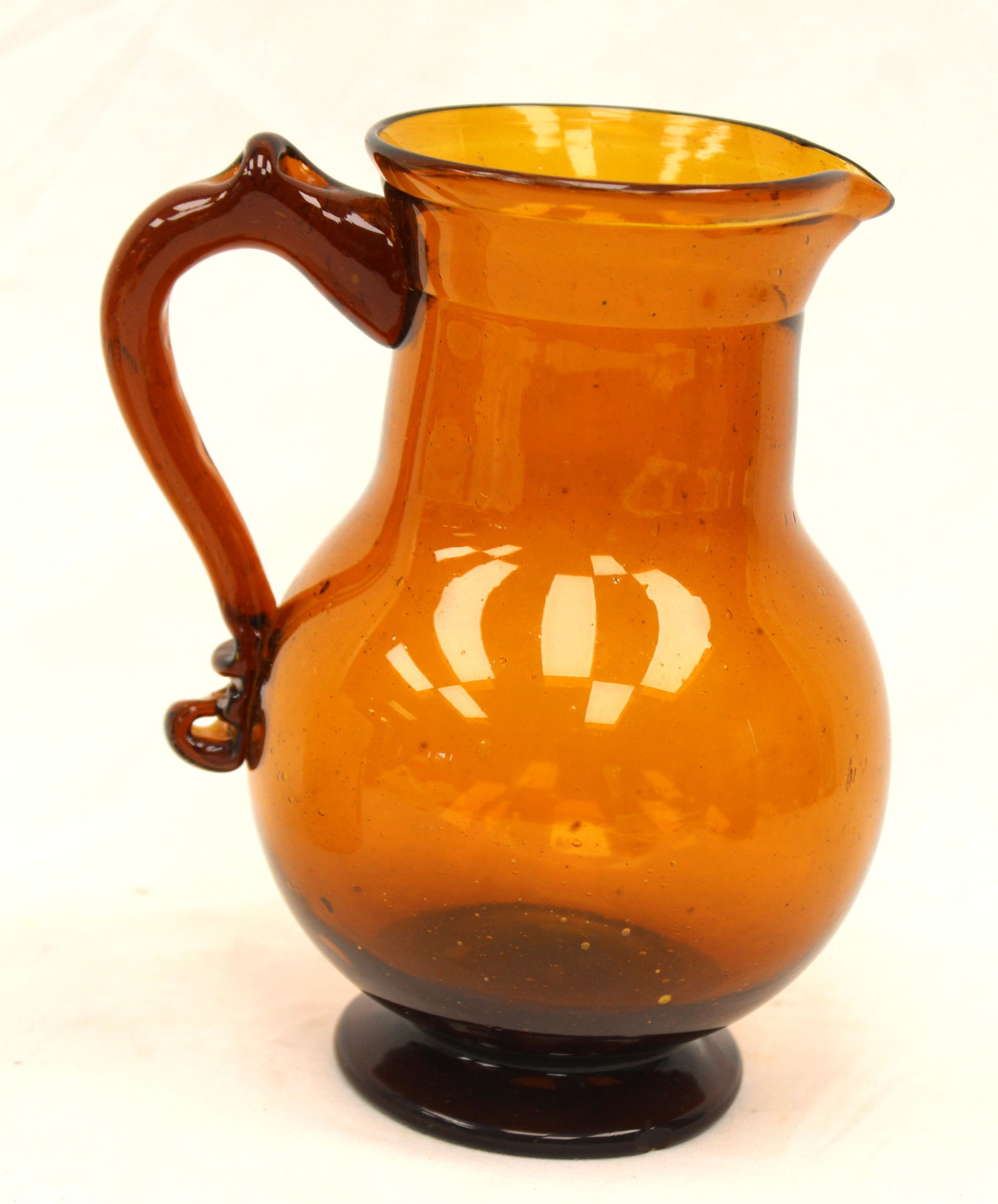 Early amber glass pitcher - 6 3/4" tall (1 of 8)