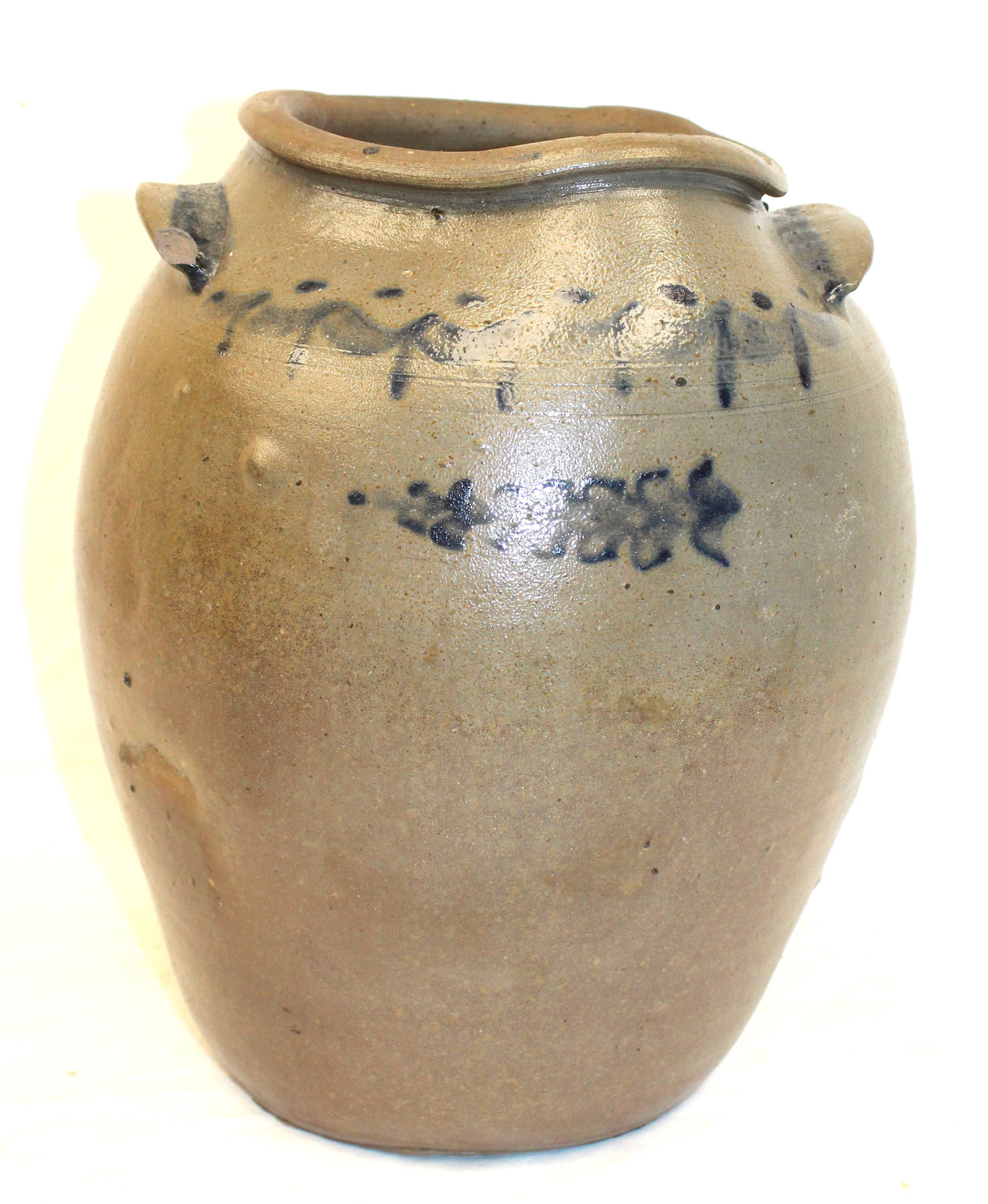 Antique stoneware jar w cobalt dec - 14" tall (1 of 11)