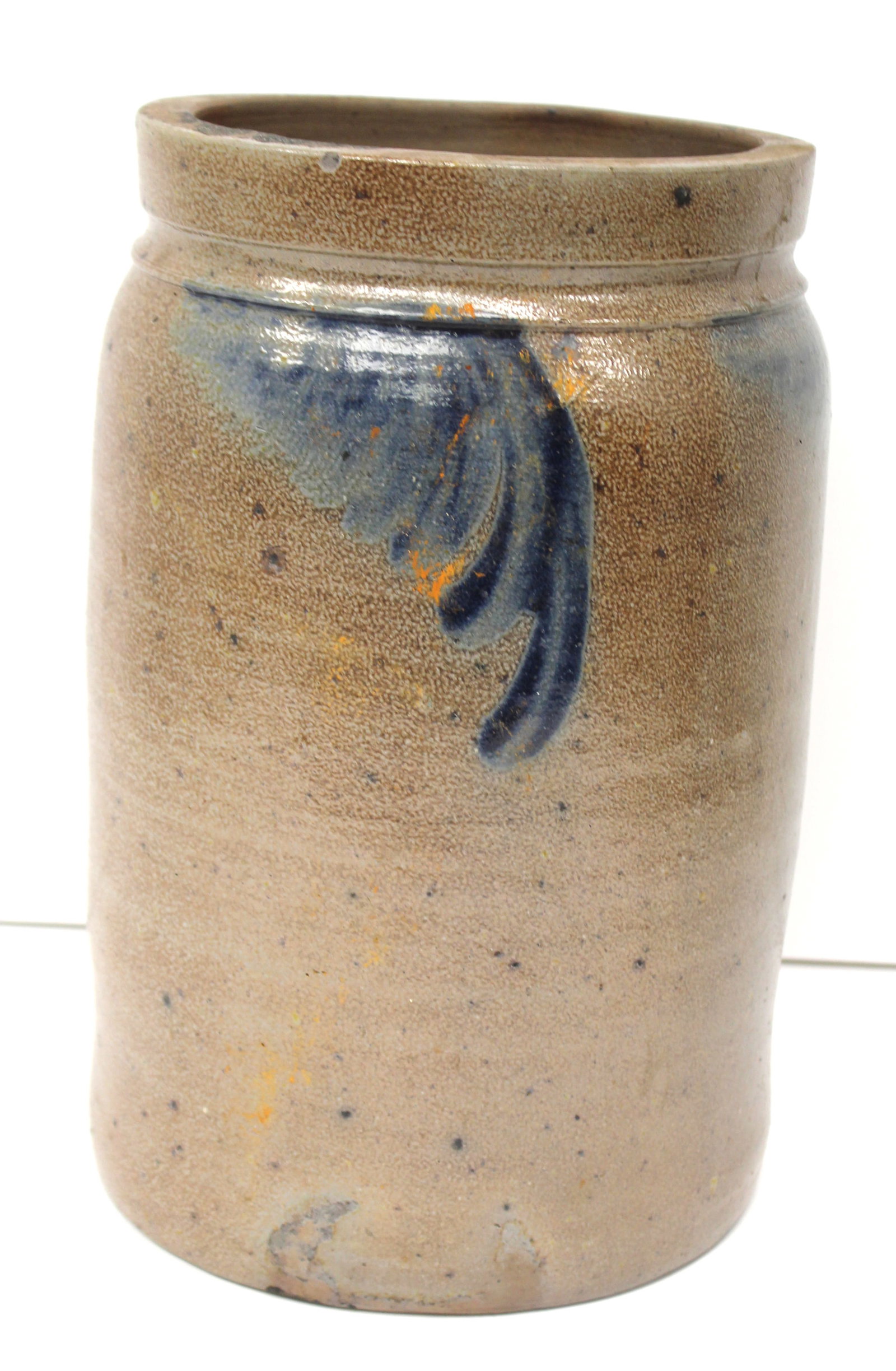 Antique stoneware table top churn w cobalt dec - 13" tall x 8" diam (1 of 10)