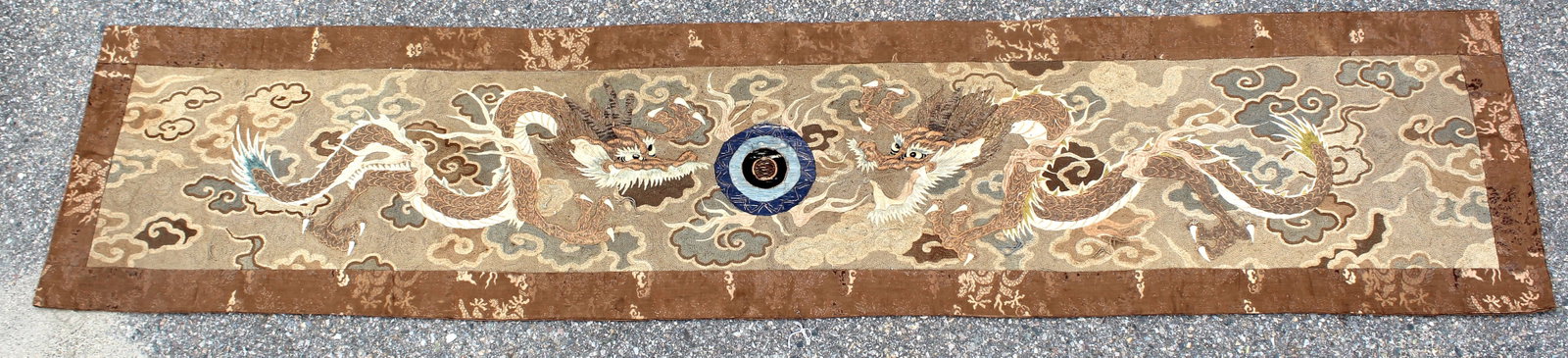 Antique Asian embroidered textile w linen/cotton backing - (1 of 8)