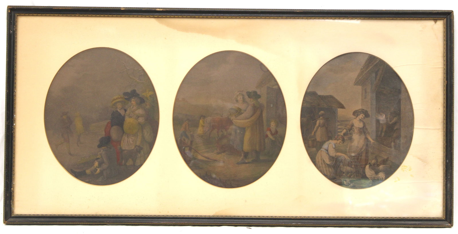 Antique framed triptych print - overall framed size 18"x36 1/2" (1 of 7)