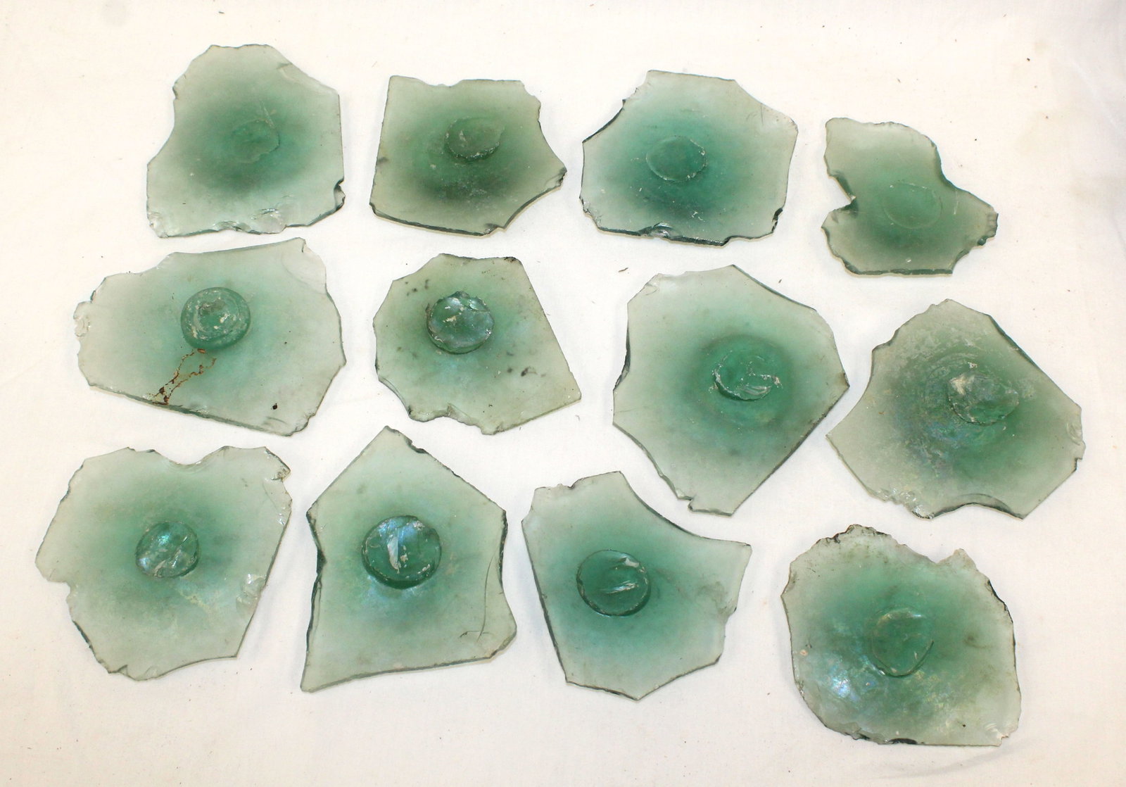 Lot of 12 early aqua bullseye glass pieces - 4"-6" (1 of 9)