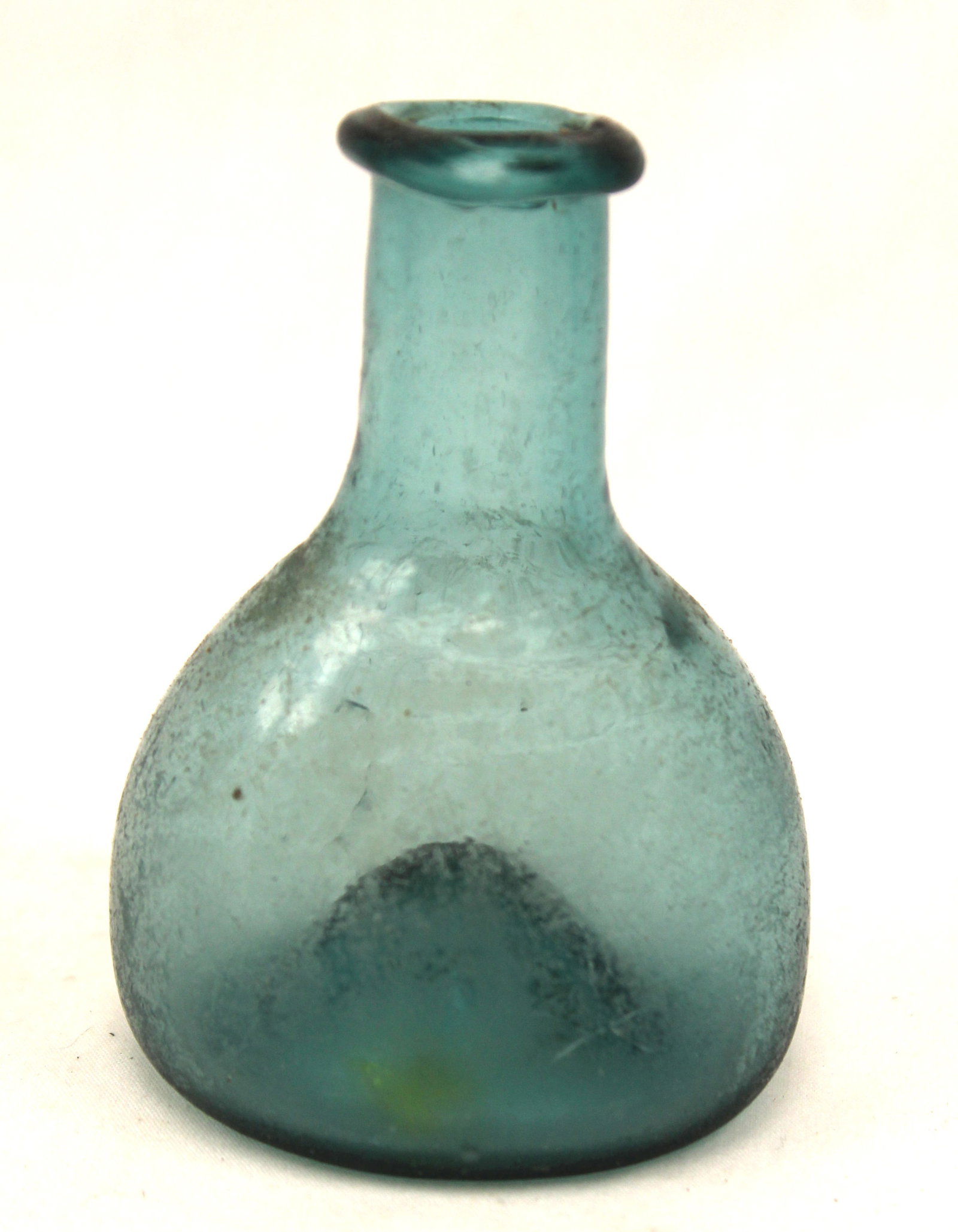 Early aqua glass small chestnut bottle - 3 1/2" tall (1 of 8)