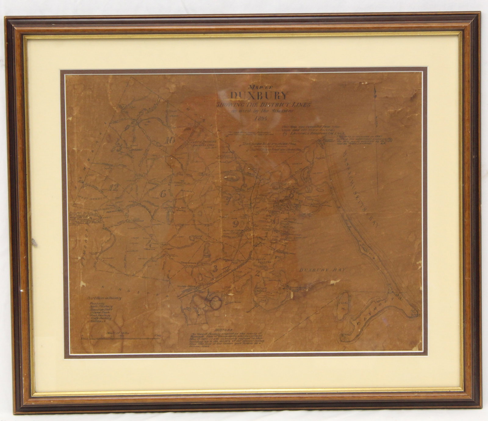 Antique map of Duxbury, MA from 1894 - overall framed size 19 1/2"x23 1/2"