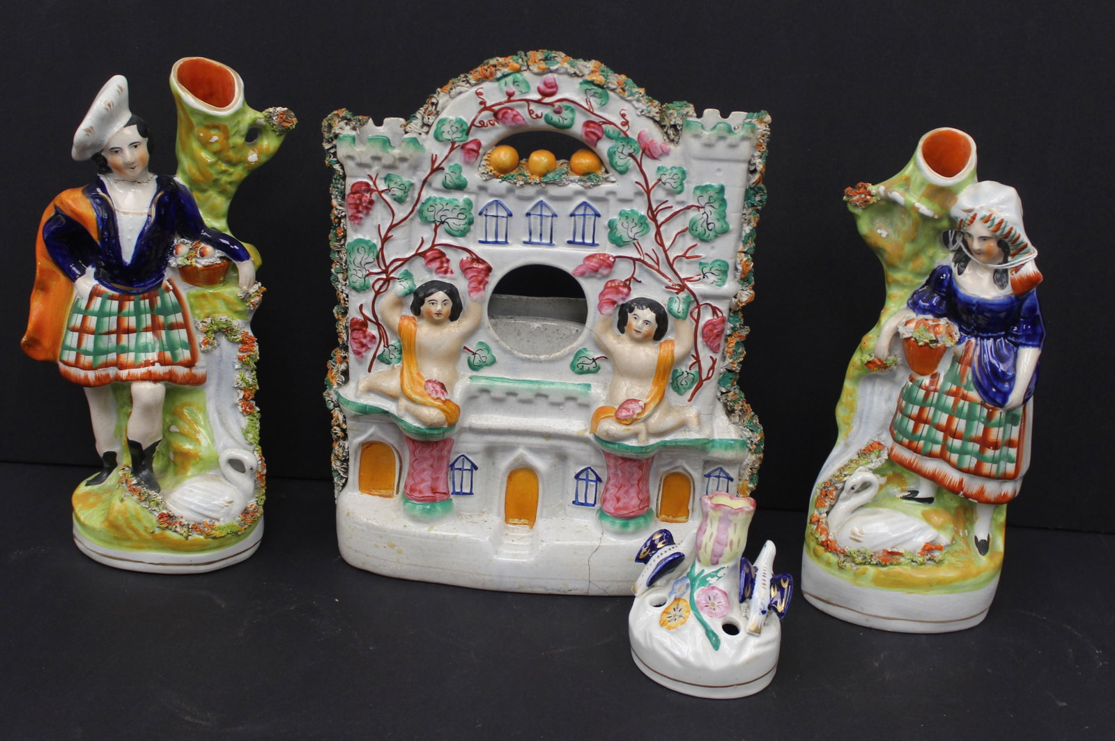 Lot of antique Staffordshire incl spill vases & watch hutch - 3 1/2" - 10 1/2" tall (1 of 11)