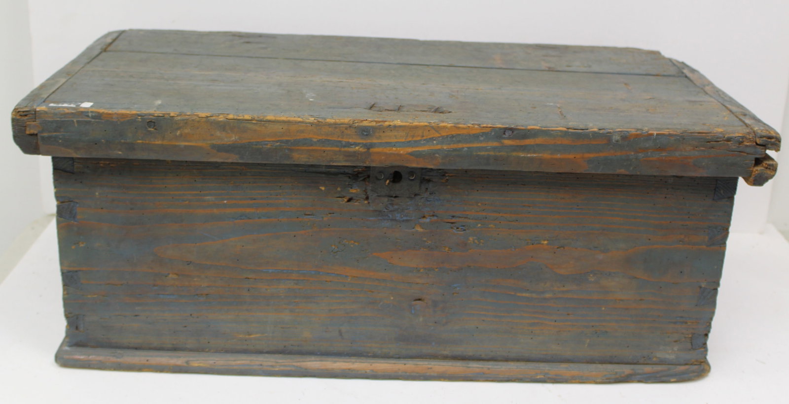 Antique bible/valuables box in blue paint - 11" tall x 28 1/2"x15"