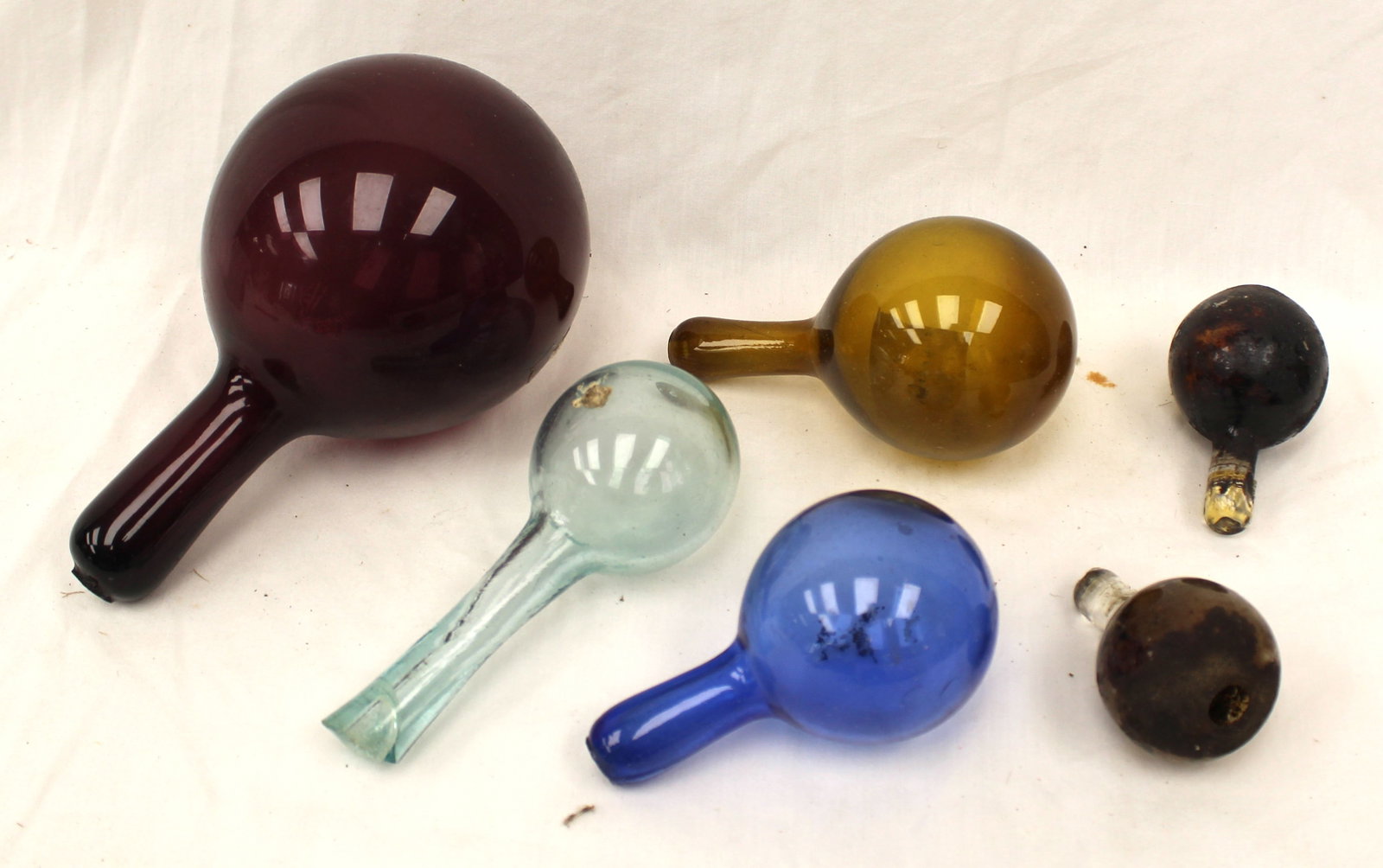 Lot of 6 glass witch's balls in various sizes & colors - 3"-8" (1 of 6)