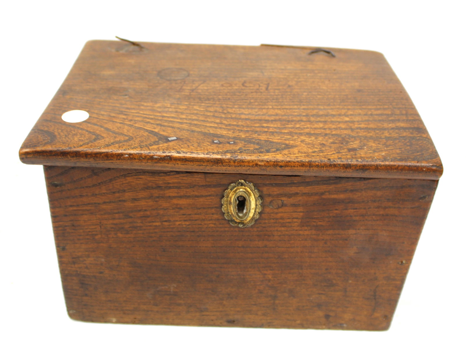 18thC wooden valuables box dated 1791 on lid - 7 1/4" tall x 11"x8 1/2" (1 of 8)