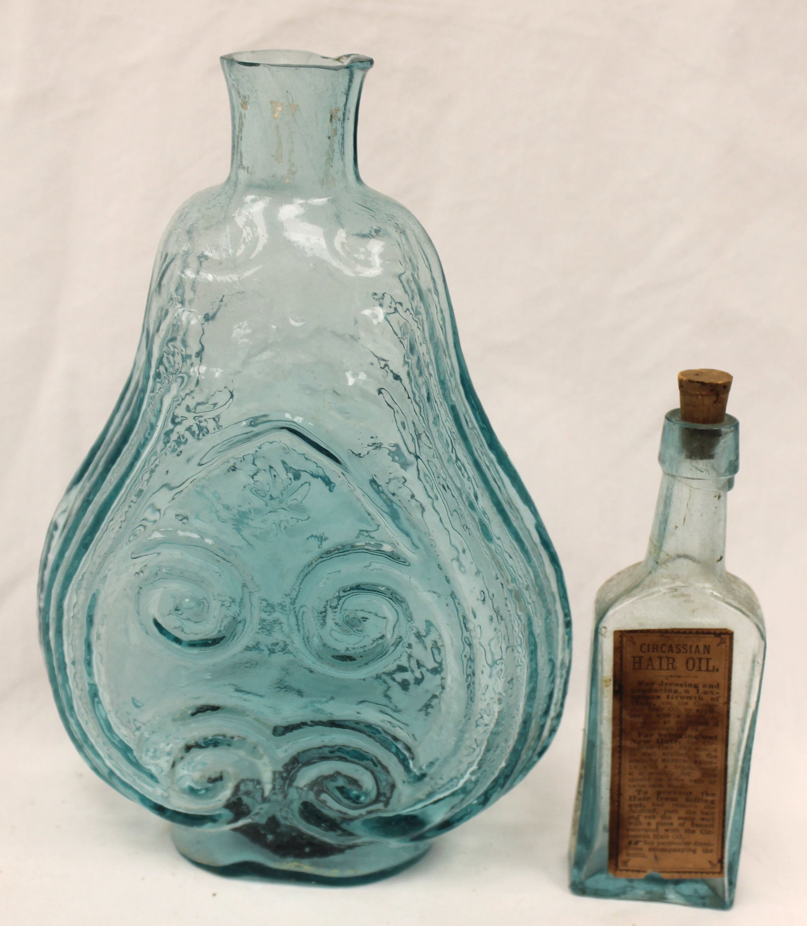 Lot of 2 early aqua glass bottles - 5 1/2" & 8 1/2" (1 of 9)