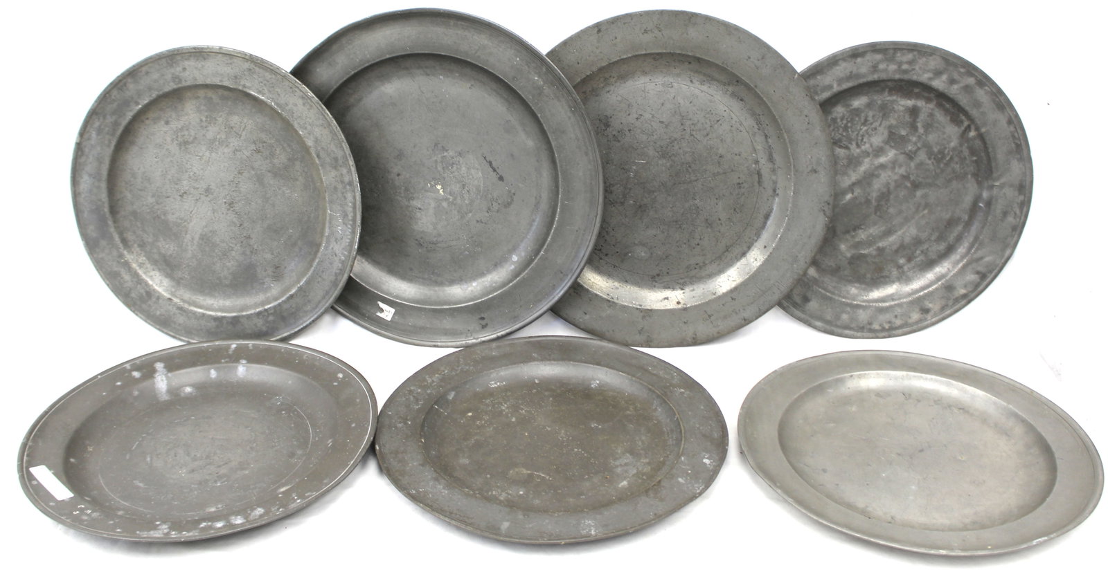 Lot of 7 antique pewter chargers - 15"-19" diam (1 of 17)