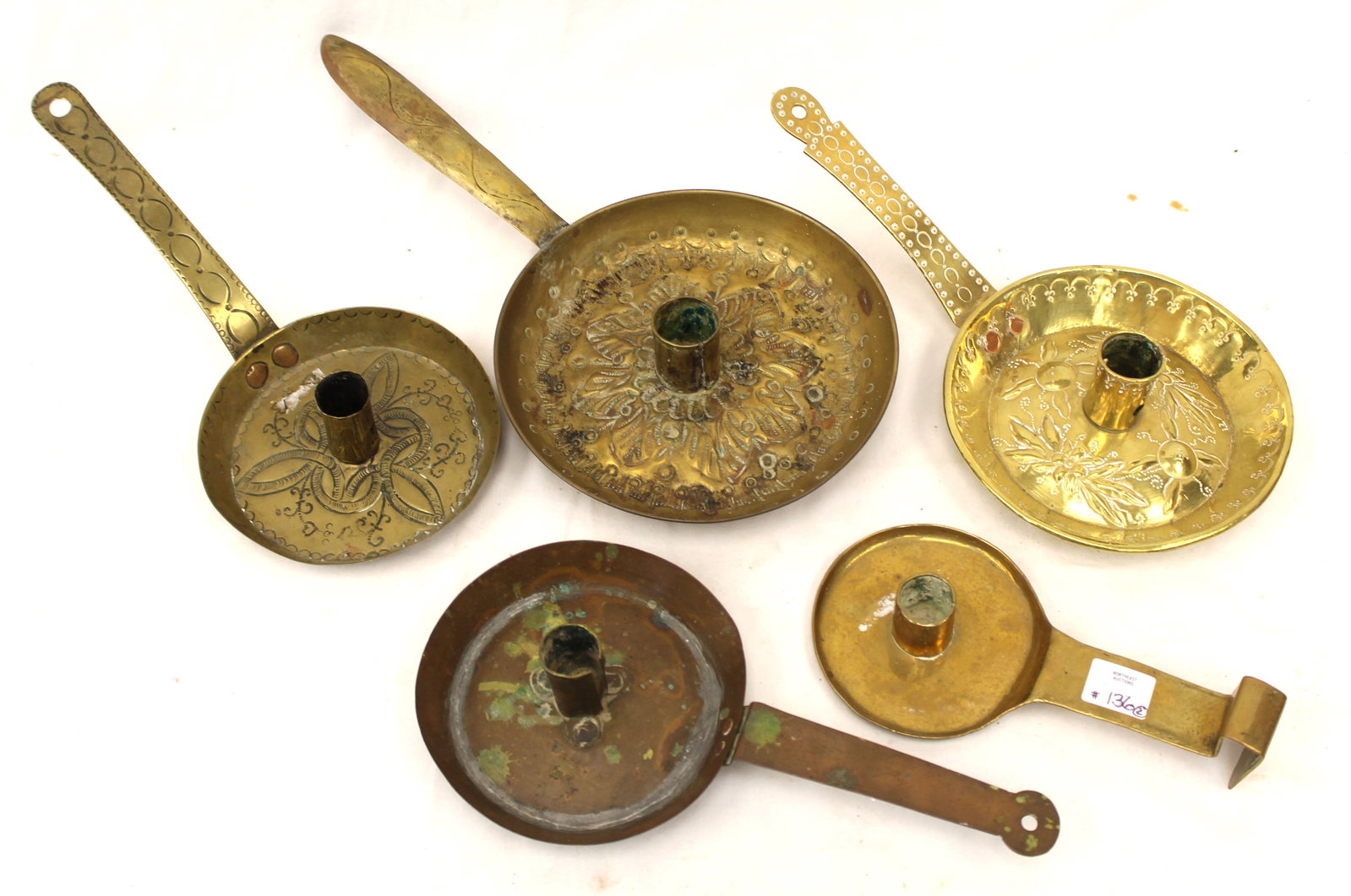 Lot of 5 antique brass chamber sticks - 7 1/2" - 14" (1 of 7)