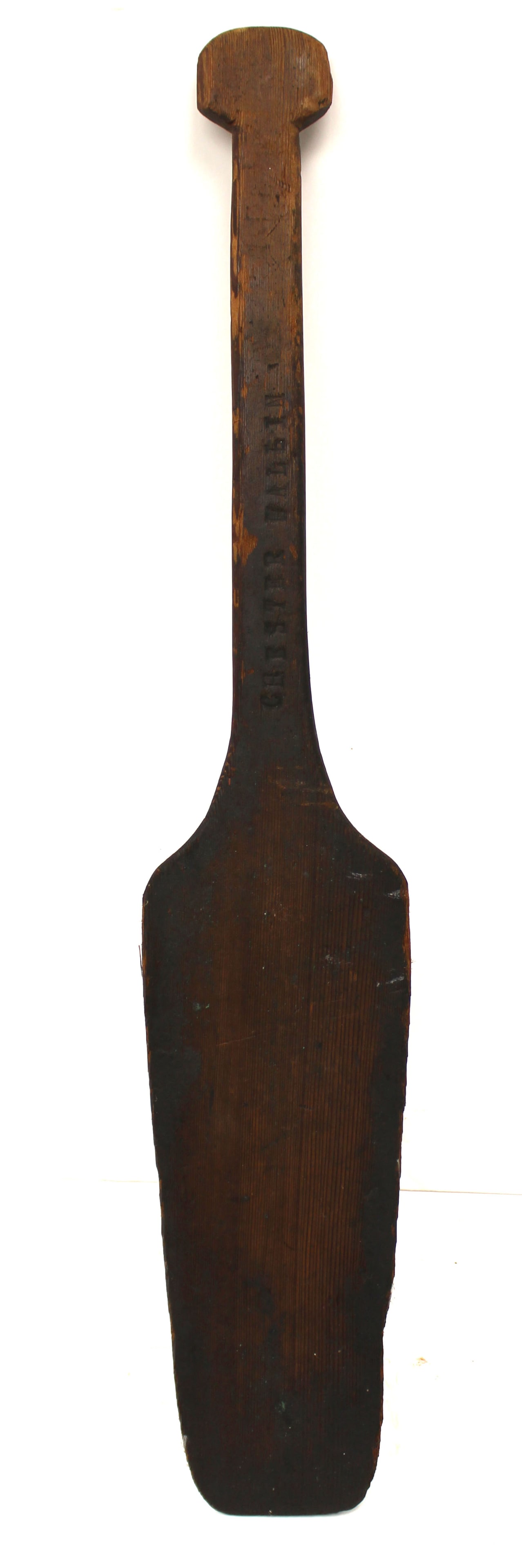 Antique wooden paddle with name impressed on handle - Guster? - 32": Antique wooden paddle with name impressed on handle - Guster? - 32"