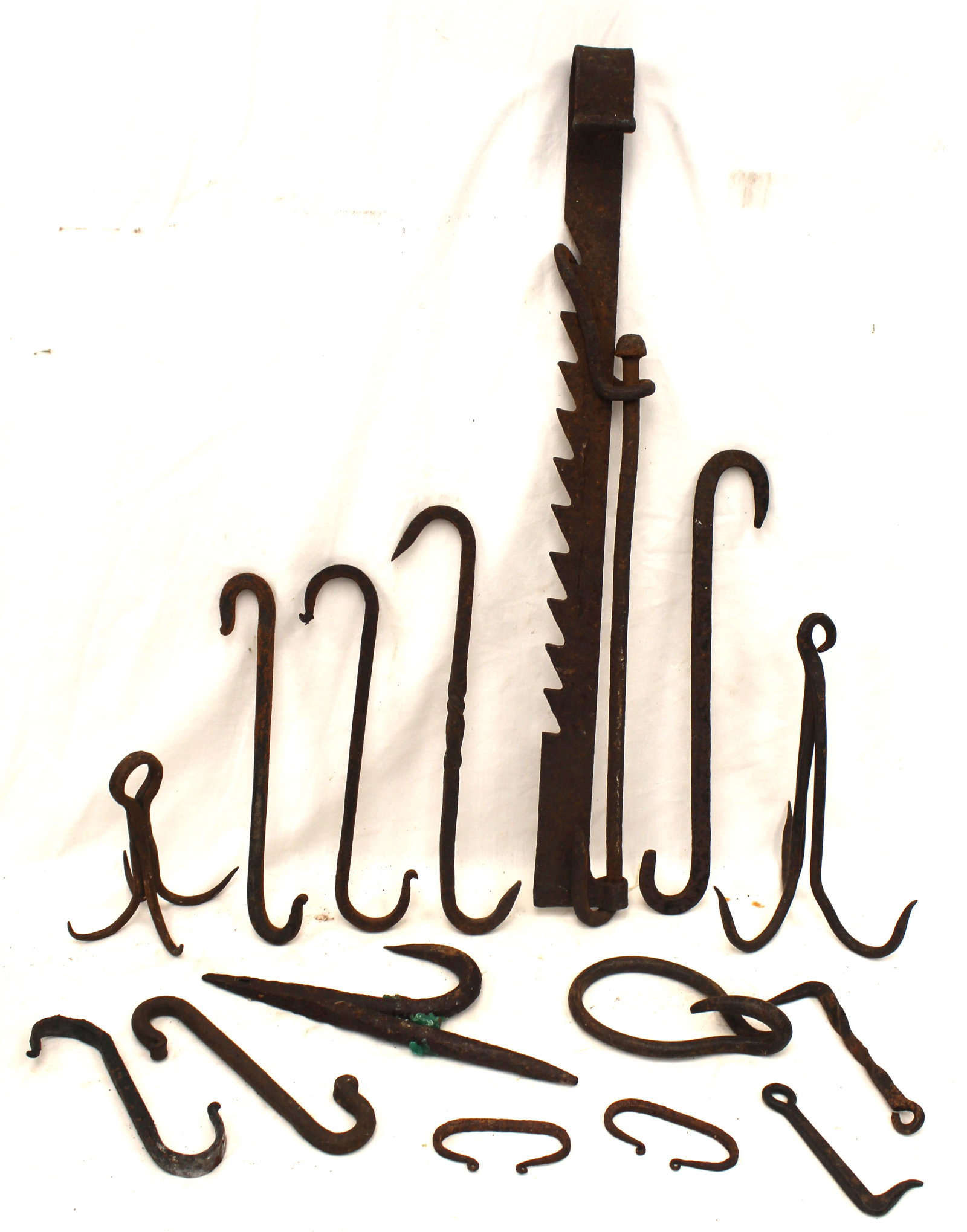 Large lot of iron hooks plus a trammel (1 of 10)