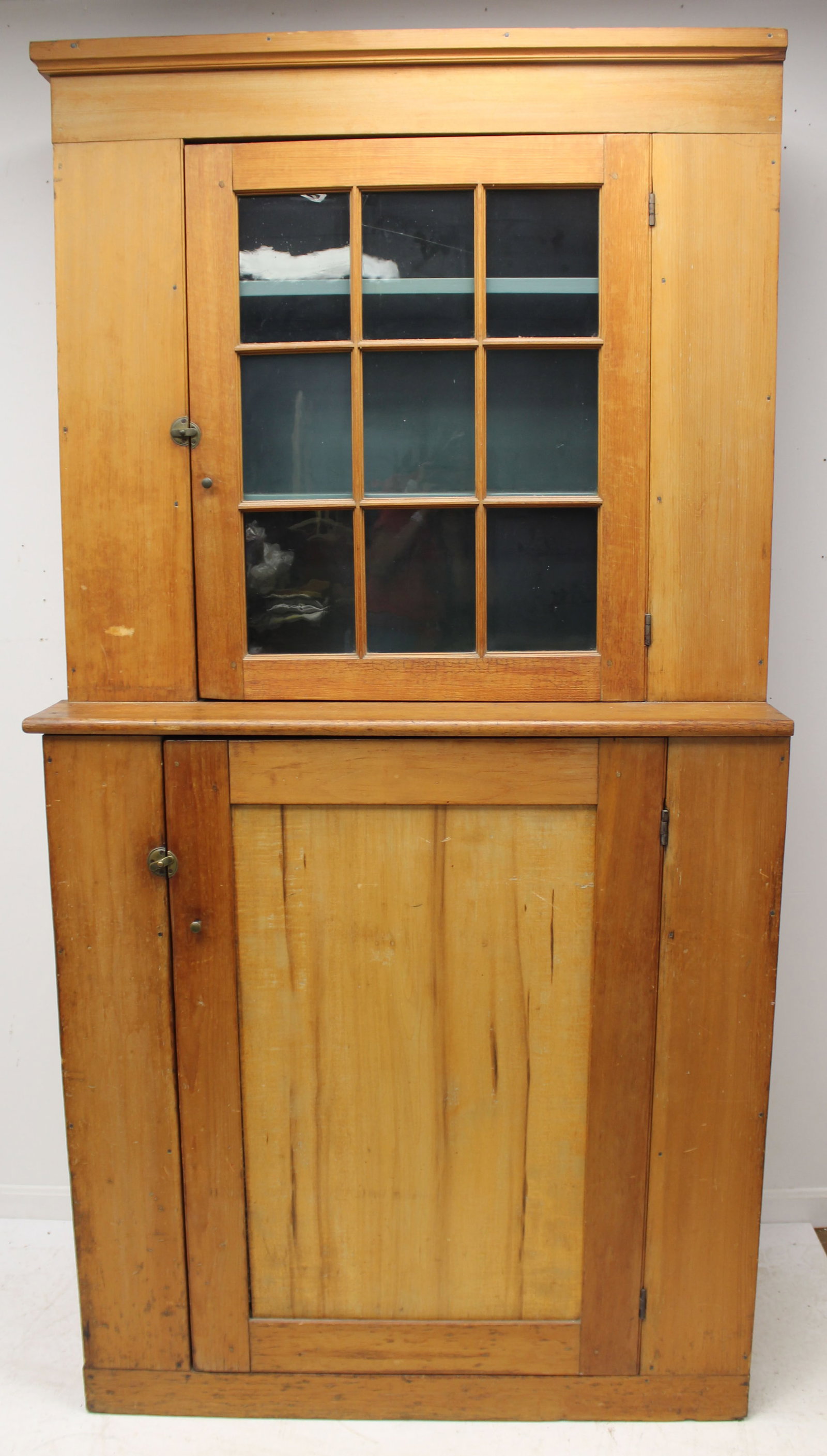 Antique stepback cupboard w glass top door & lower cupboard door - 84" tall x 43"x20" (1 of 7)