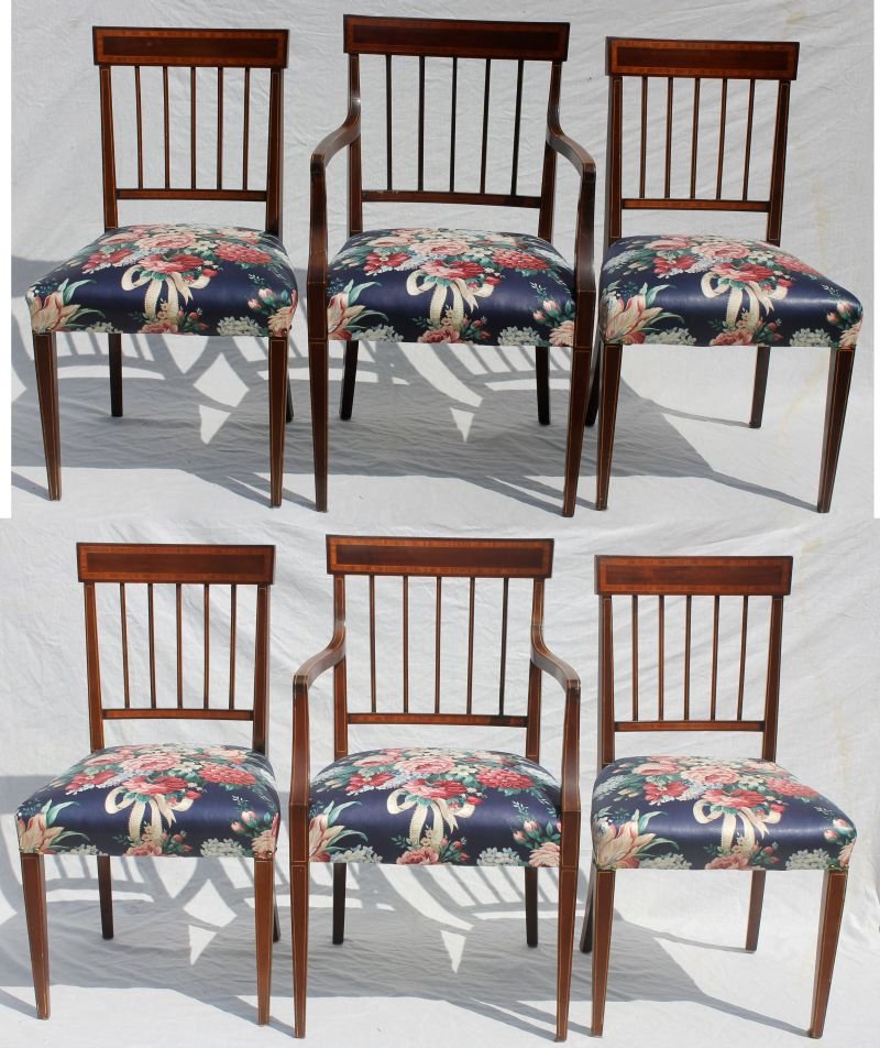set of 6 period Hepplewhite ca 1800 formal mahogany: set of 6 period Hepplewhite ca 1800 formal mahogany dining chairs w string inlay - possibly from Baltimore area