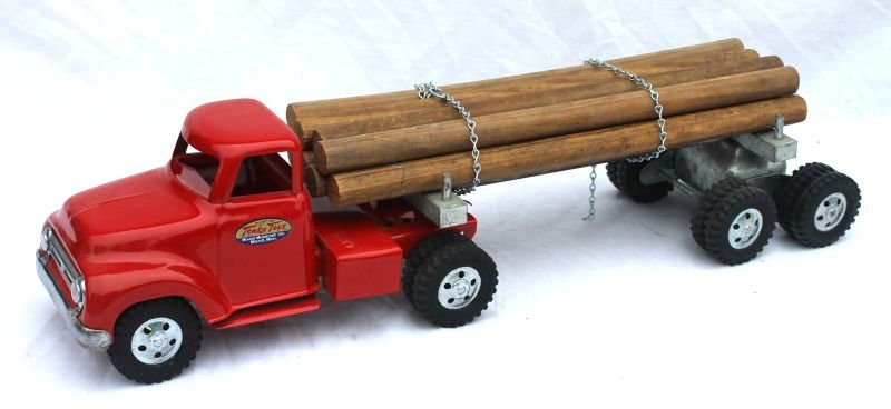 fine 1954 Tonka log hauler #14 w rare orig logs &: fine 1954 Tonka log hauler #14 w rare orig logs & chains - 23 1/4" long